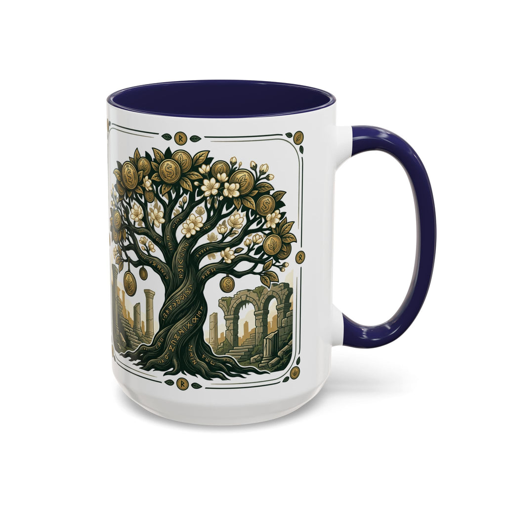 Ornate Tree of Coins Coffee Mug — Gold Ruins Accent Ceramic Mug (11/15oz)