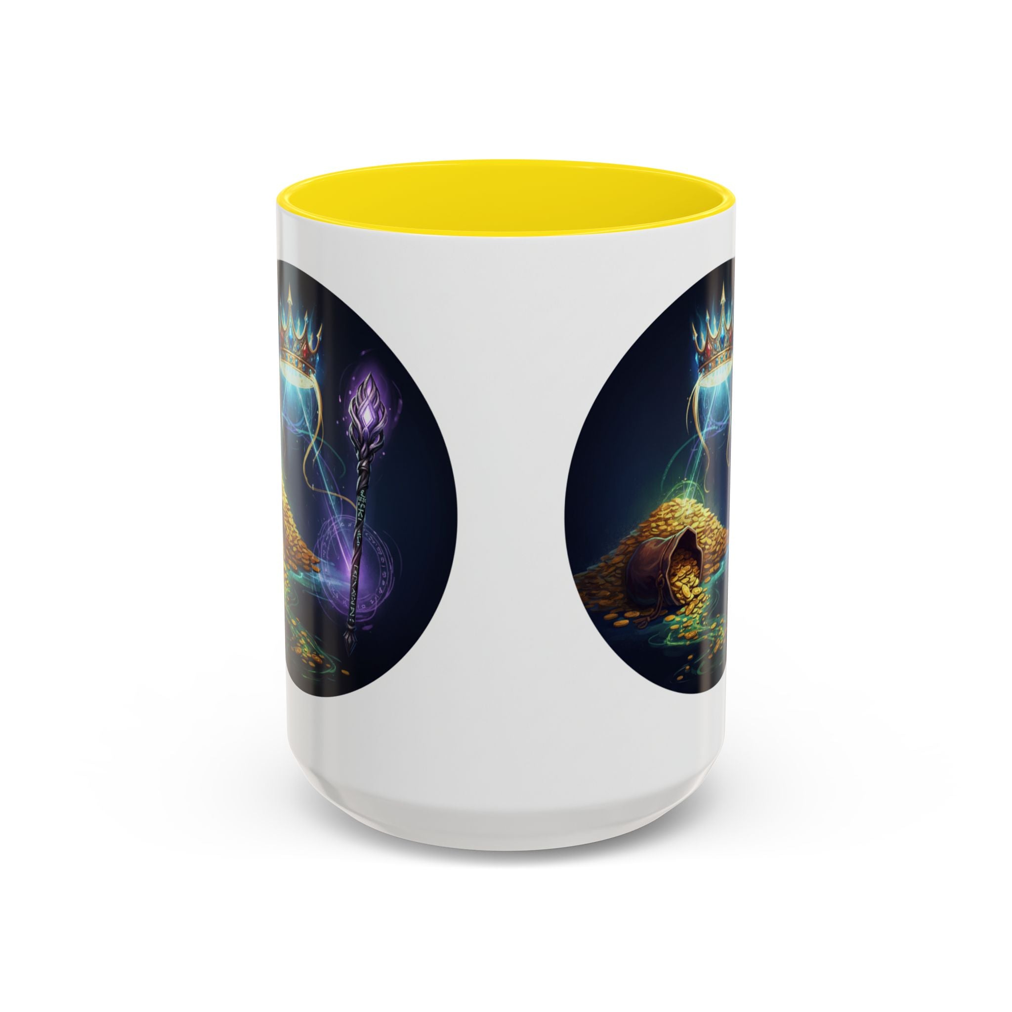 Magic Crown Coffee Mug — Fantasy Wizard Staff & Spilled Gold Accent Mug (11/15 oz)