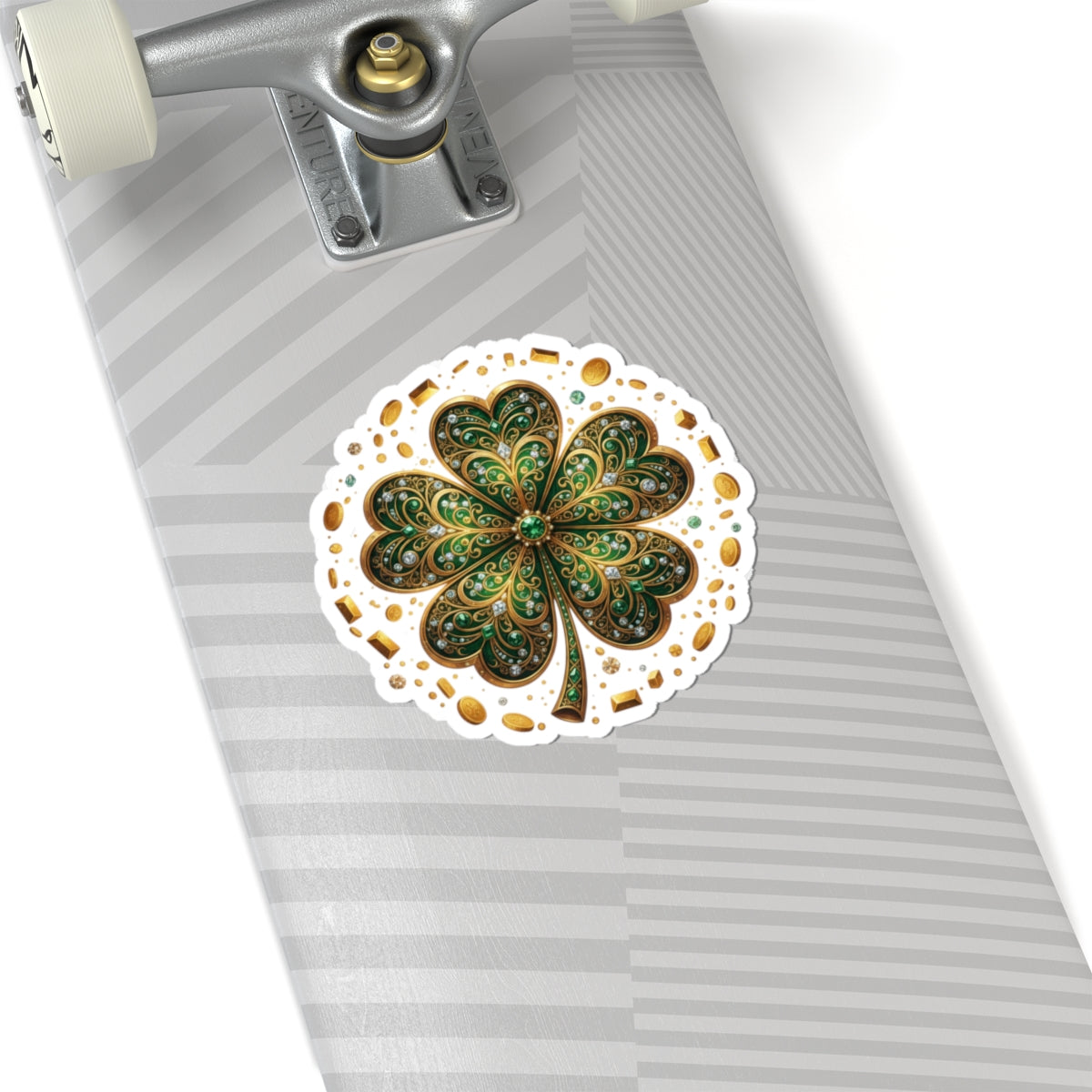 Celtic Gem Shamrock Sticker — Sparkling Green Four-Leaf Clove Kiss-Cut Decal