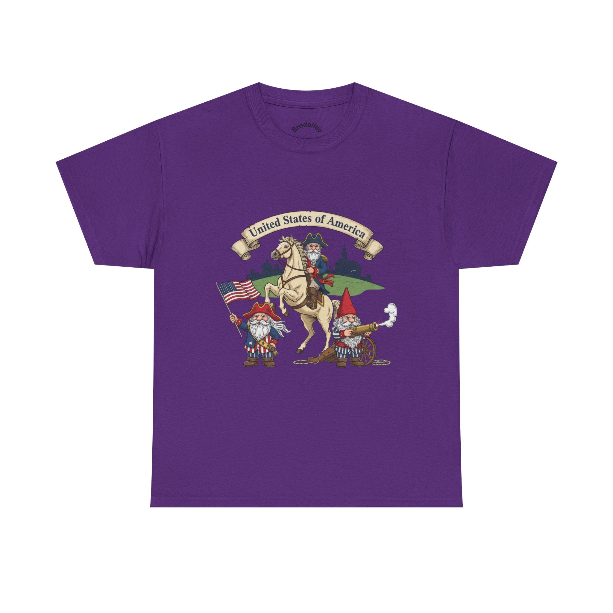 Patriotic Gnome & Horse Tee — "United States of America" Graphic T-Shirt