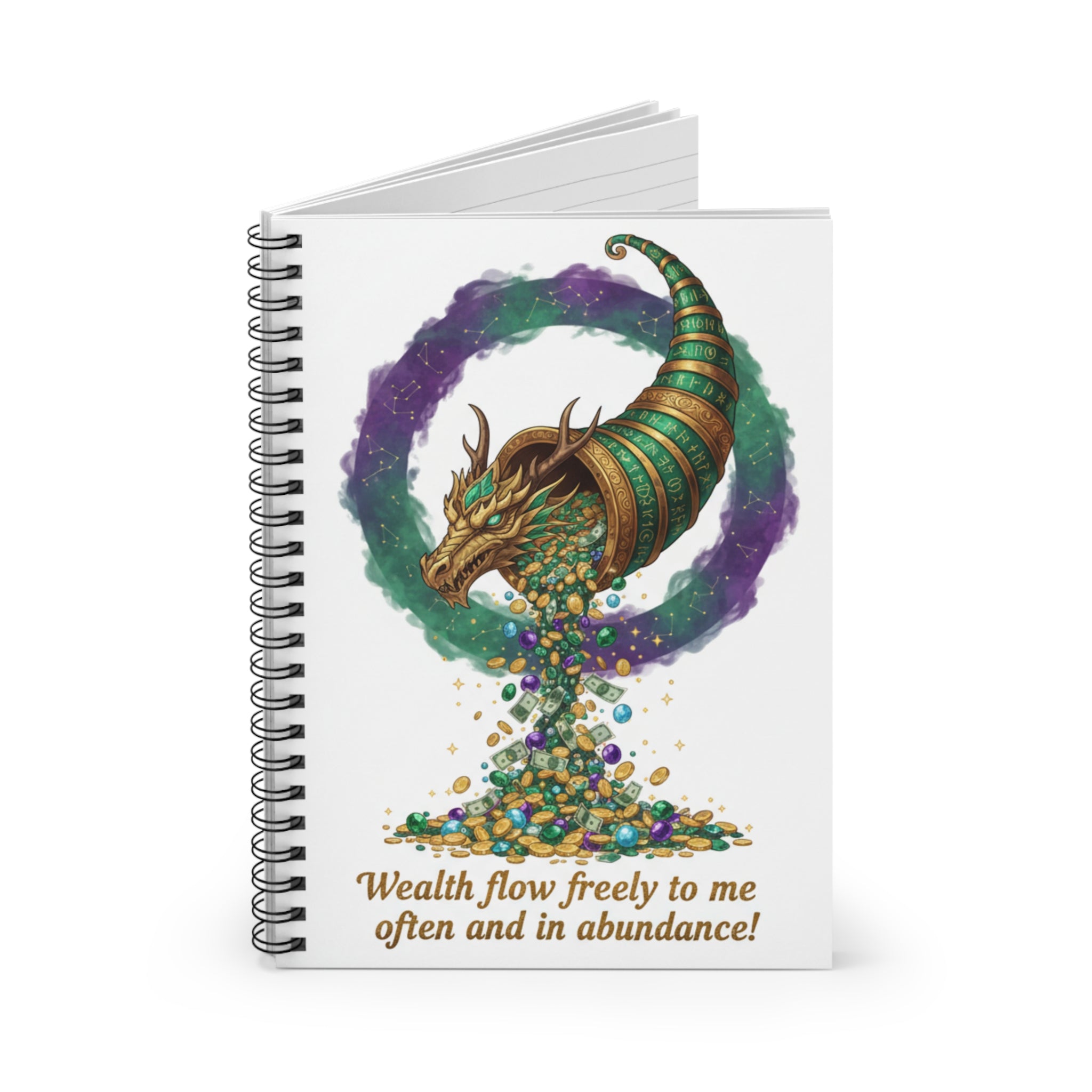 Wealth Cornucopia Notebook — Inspirational Dragon Cornucopia Journal ("Wealth flow freely to me often and in abundance!")