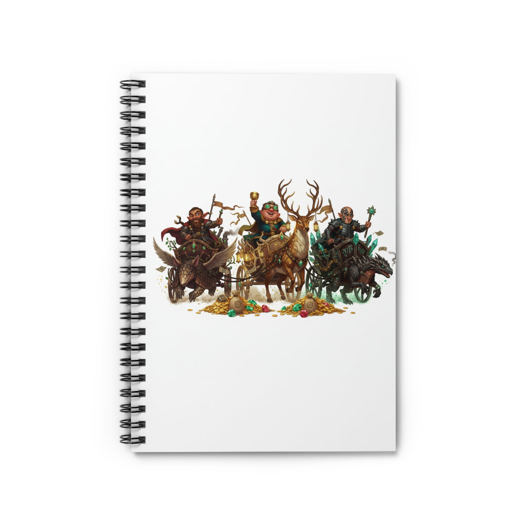 Fantasy Adventurers Notebook — Dwarven Warriors & Stag Illustration Spiral Journal