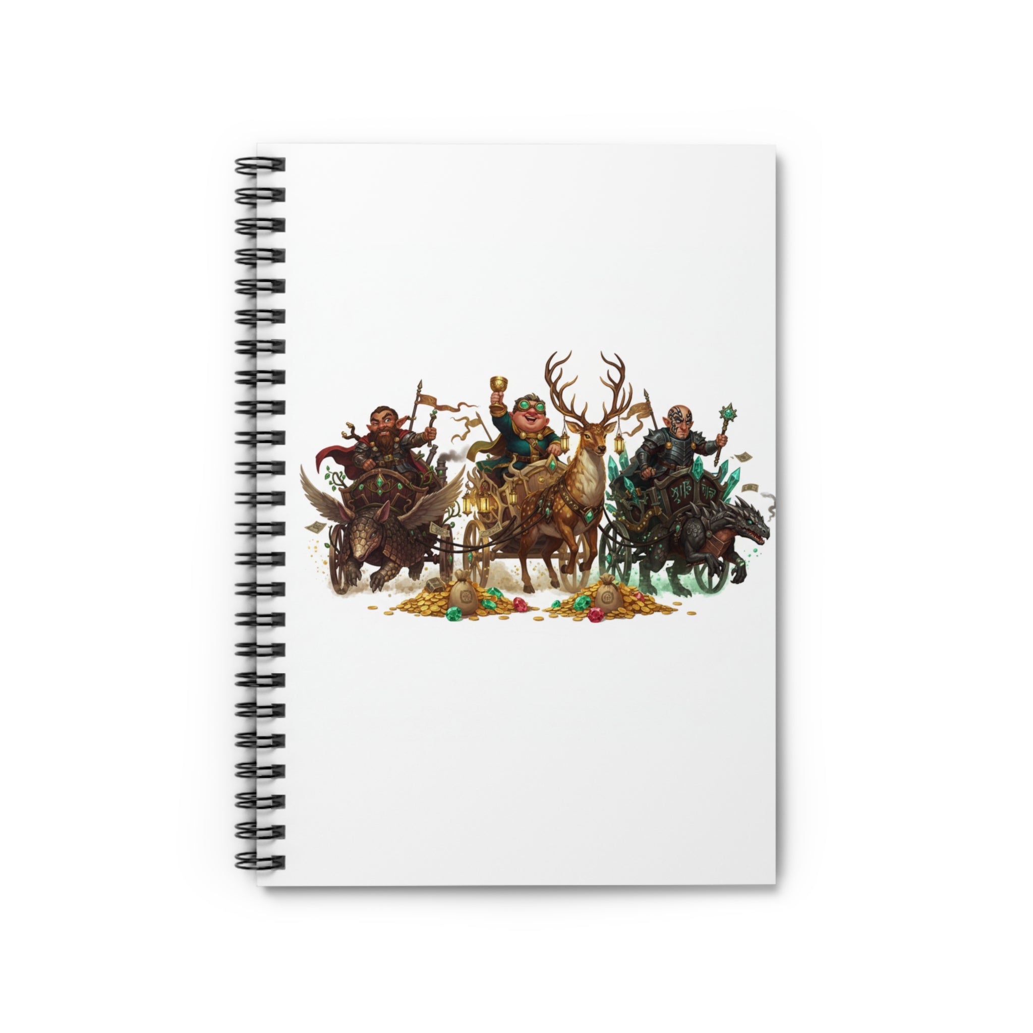Fantasy Adventurers Notebook — Dwarven Warriors & Stag Illustration Spiral Journal
