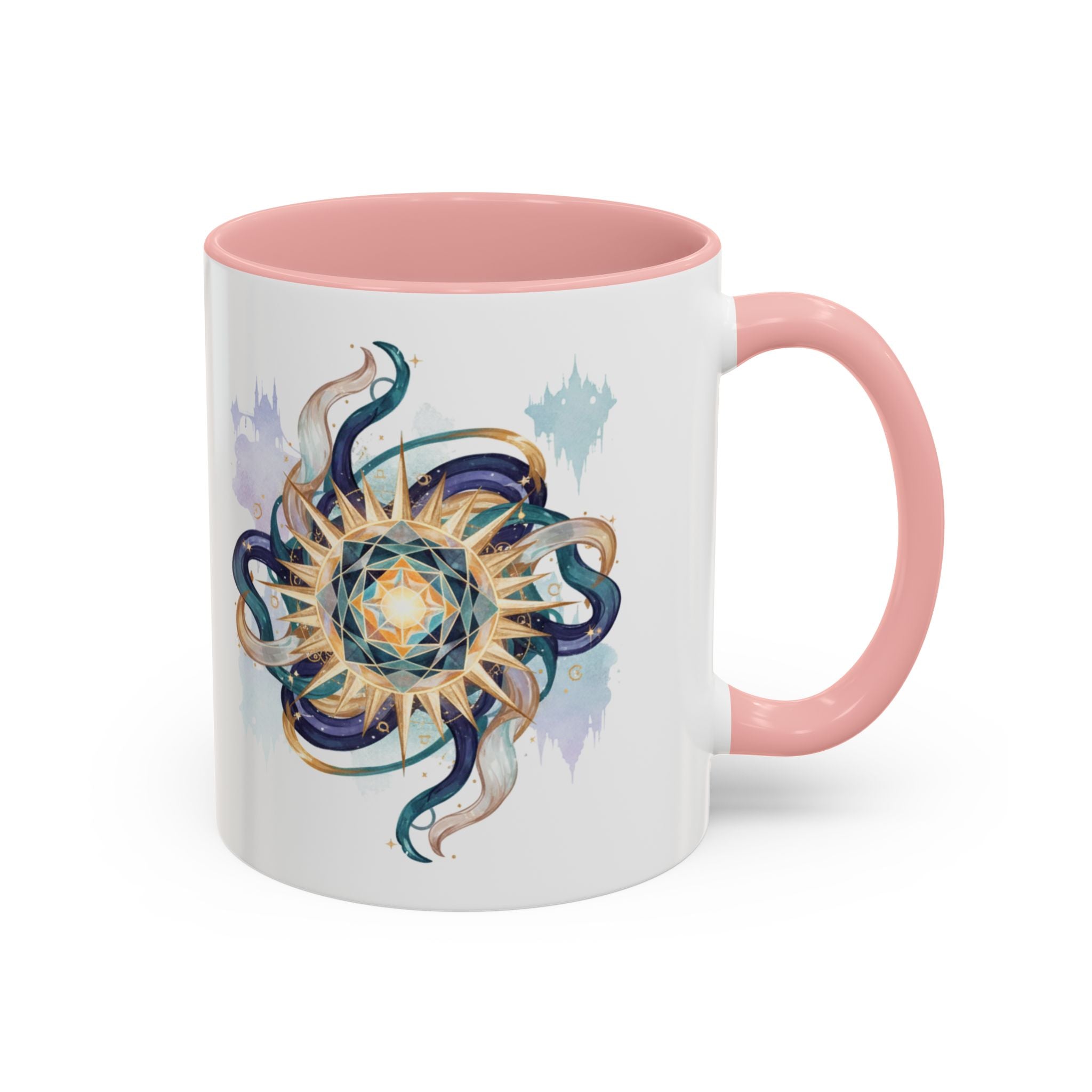 Celestial Nautilus Accent Coffee Mug — Ocean Sun Compass Art (11/15oz)