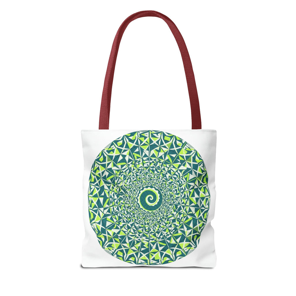 Spiral Mandala Tote Bag — Green Geometric All-Over Print Tote