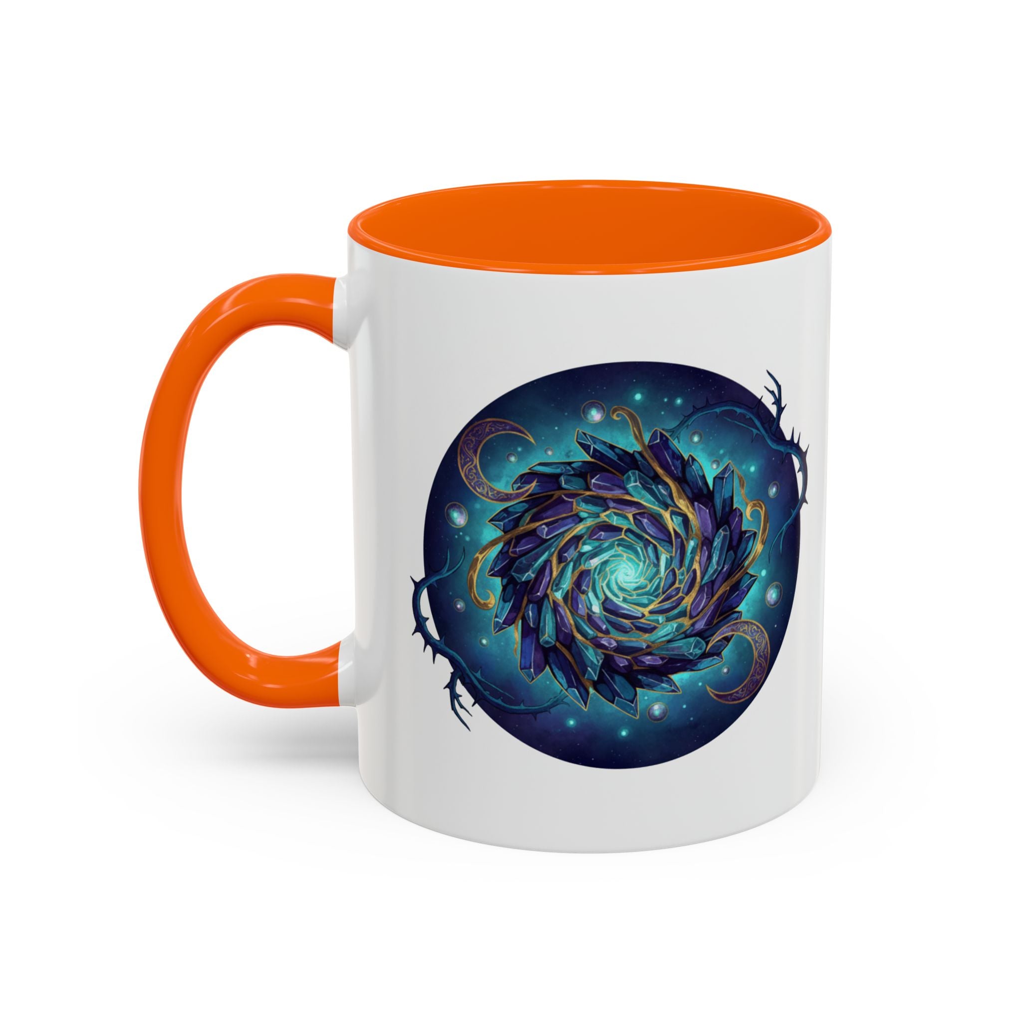 Galaxy Feather Spiral Accent Mug — Cosmic Boho Coffee Cup (11/15oz)