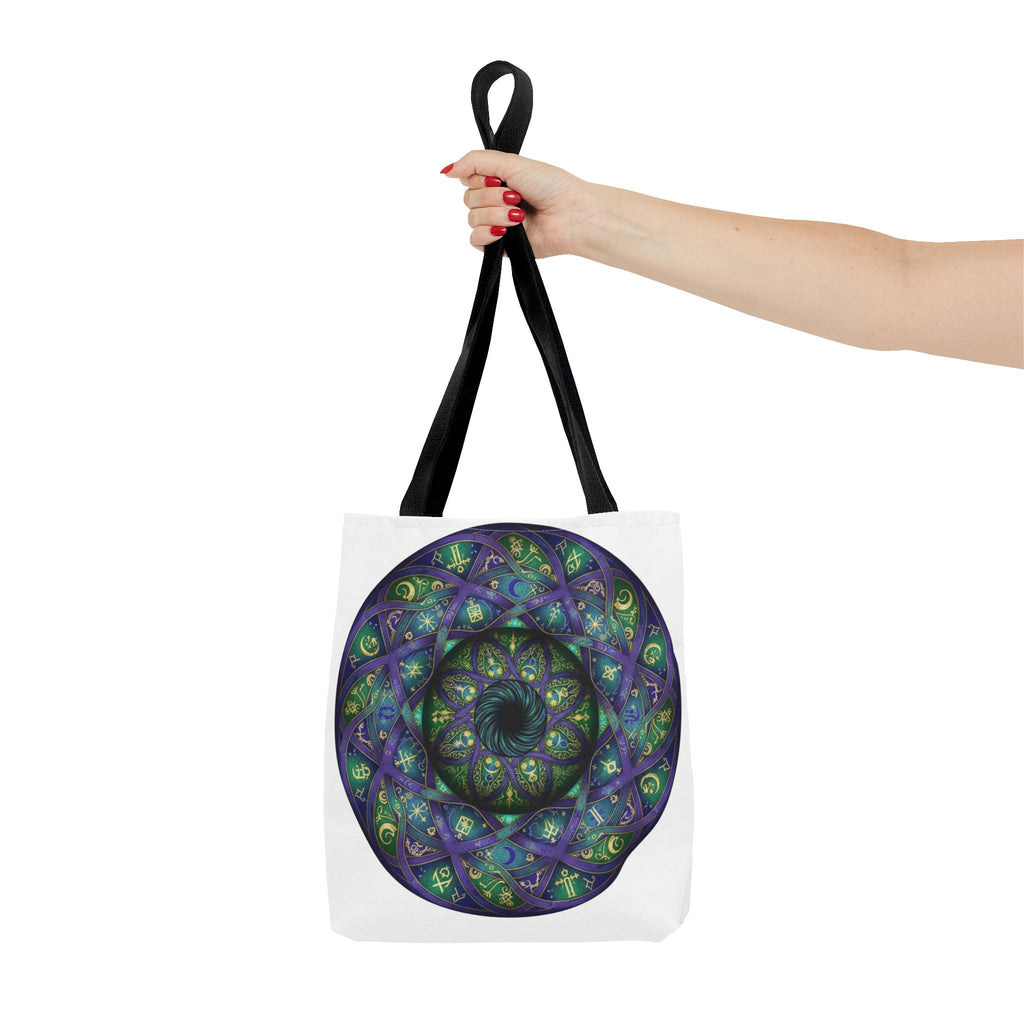 Mystic Mandala Tote Bag — Purple Green Spiral All-Over Print