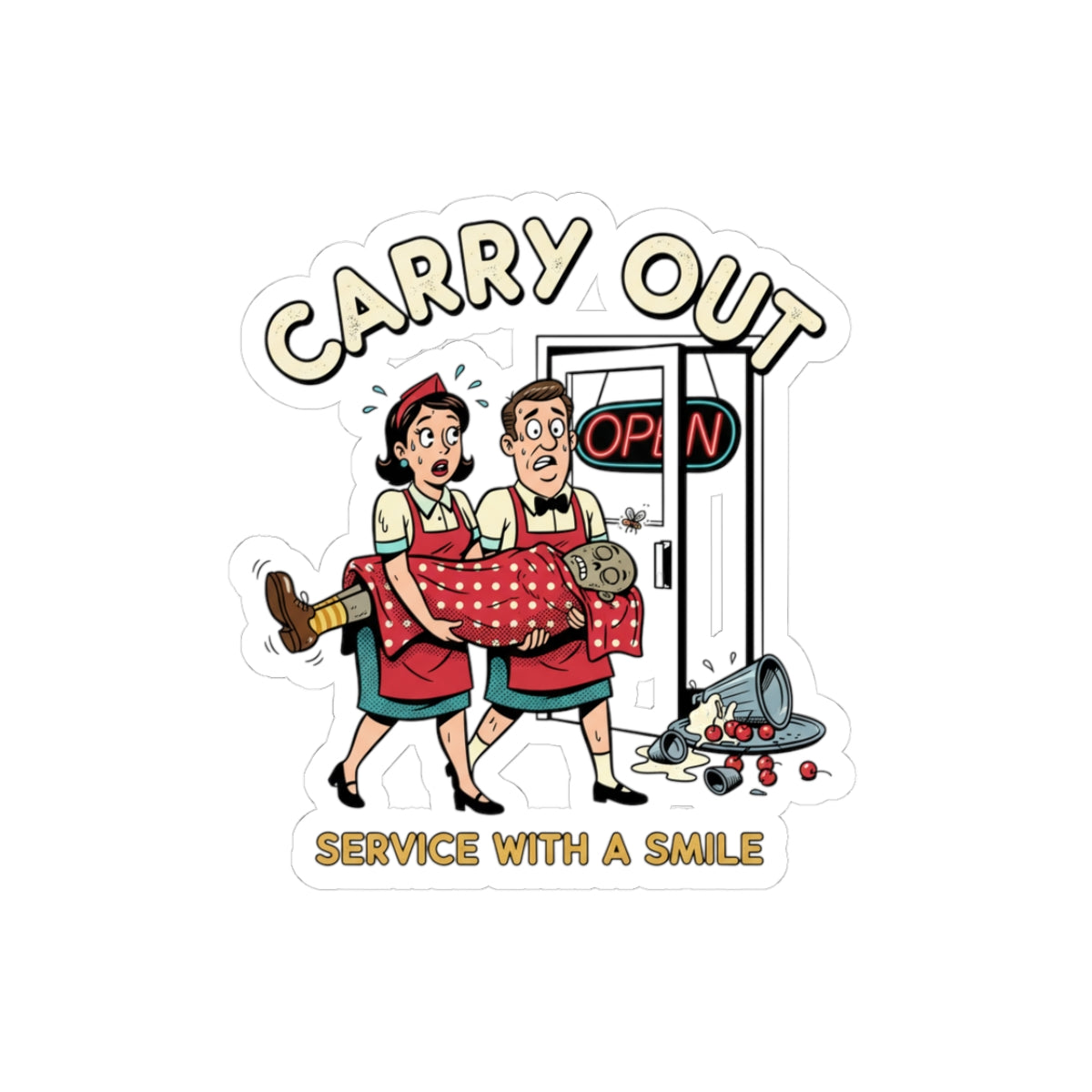 Carry Out Sticker — Retro Diner 'Service With a Smile' Kiss-Cut Sticker