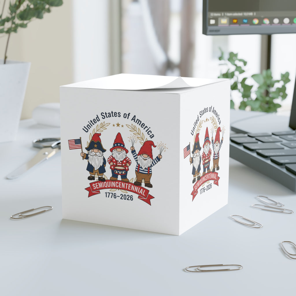 Semiquincentennial Gnome Note Cube — 1776–2026 Patriotic Memo Cube