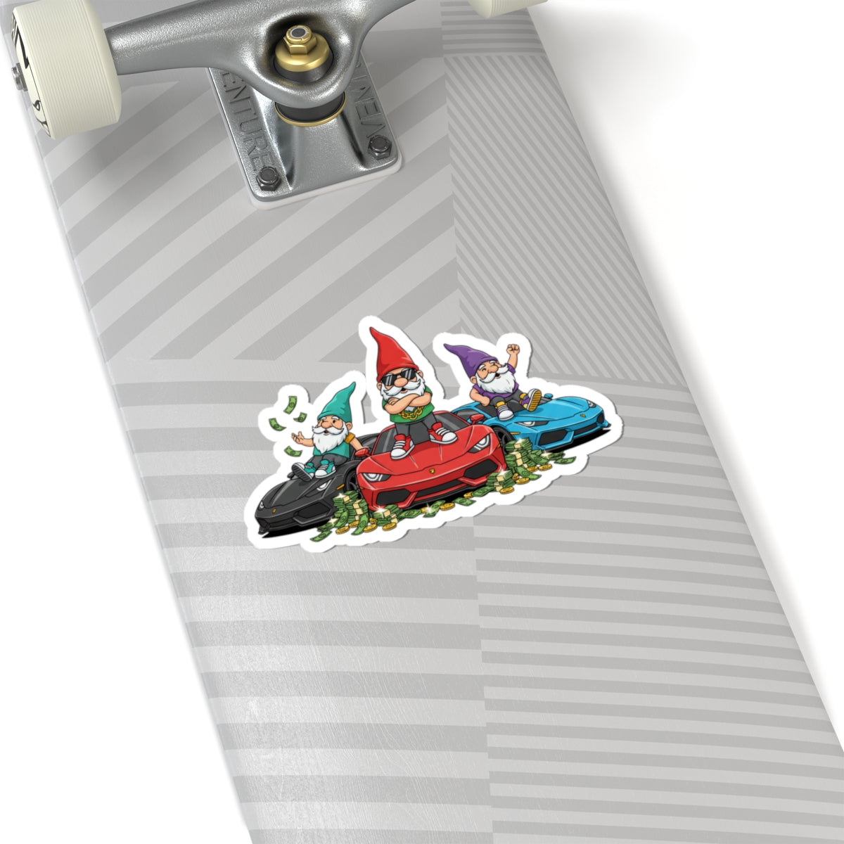 Racing Gnomes Sticker — Cute Car Gnome Kiss-Cut Decal for Laptops & Water Bottles