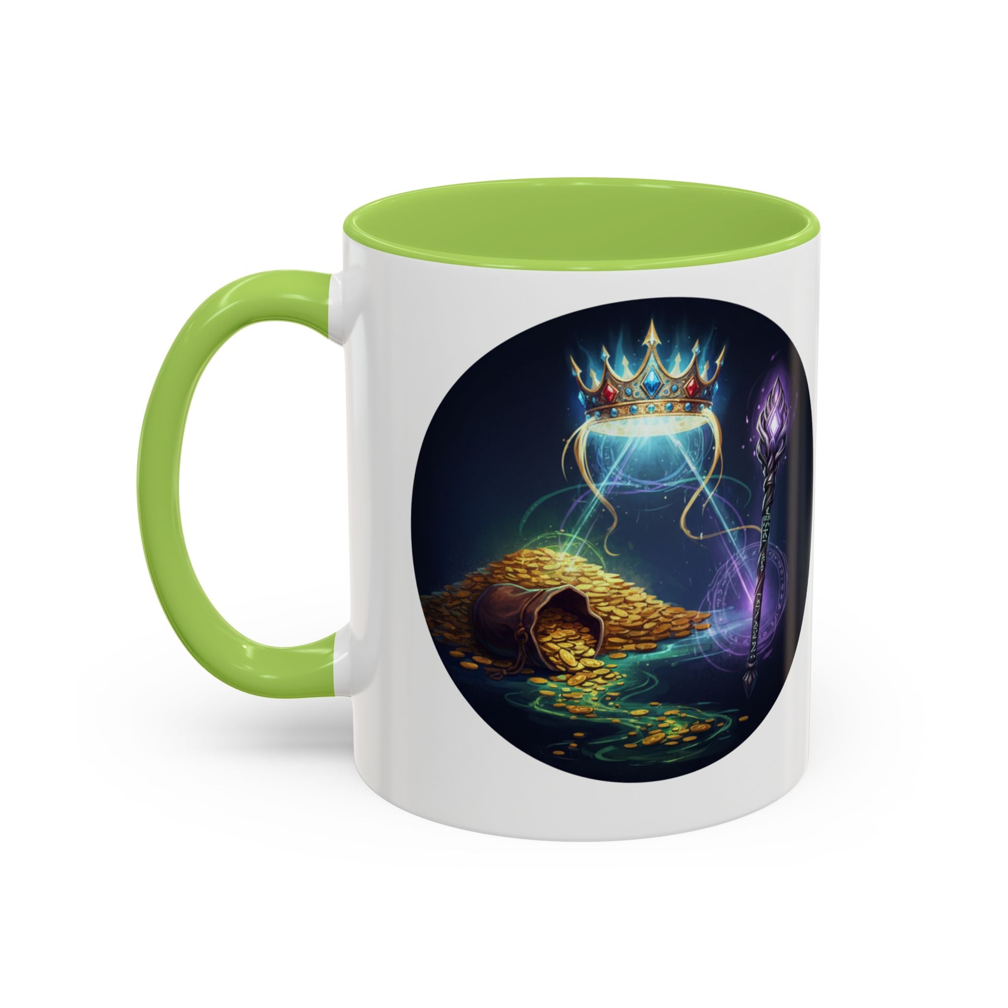 Magic Crown Coffee Mug — Fantasy Wizard Staff & Spilled Gold Accent Mug (11/15 oz)