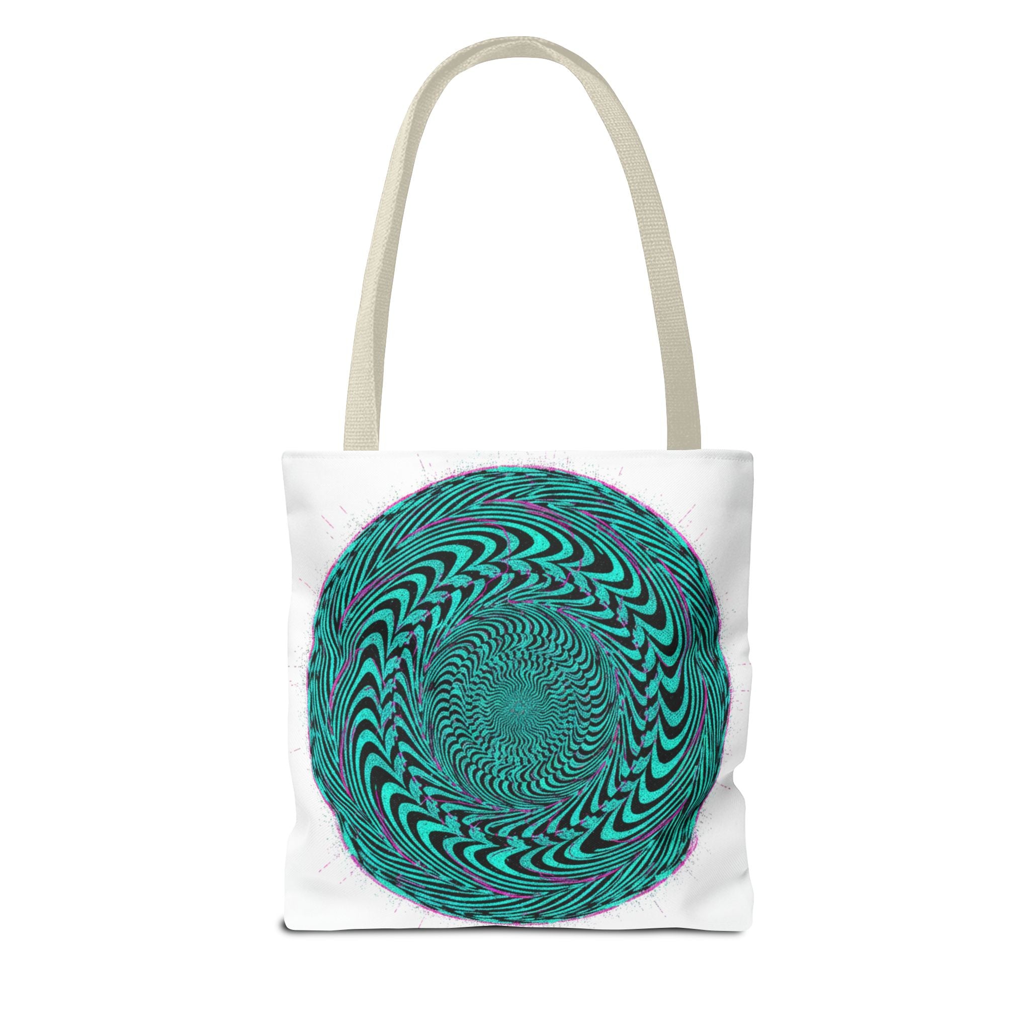 Psychedelic Spiral Tote Bag — Teal Optical Illusion All-Over Print