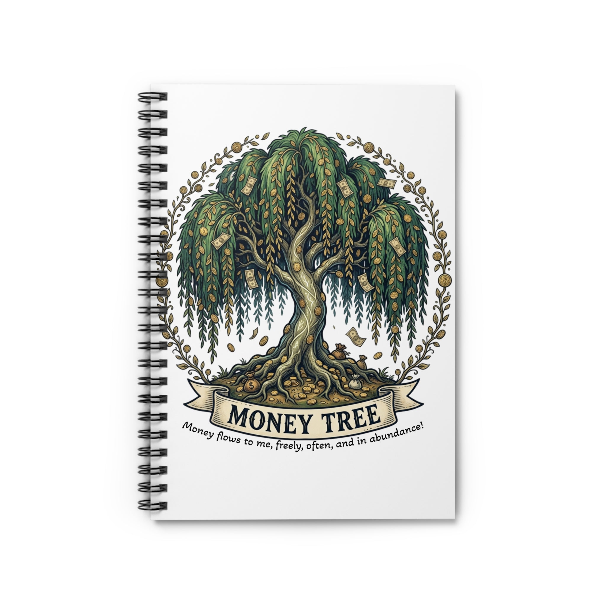 Money Tree Spiral Notebook — Ruled Journal with Prosperity Illustration