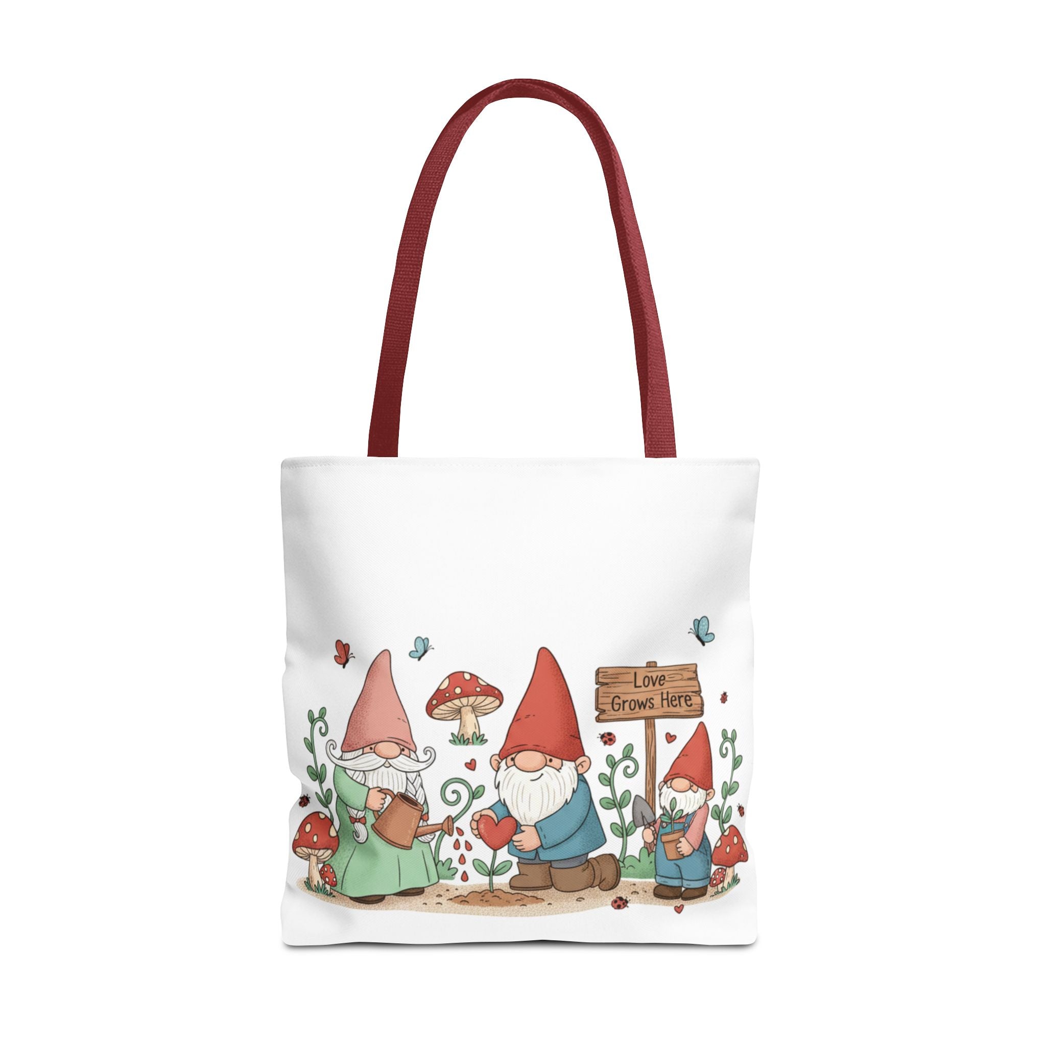 Gnome Garden Tote Bag — Cute Gardening Gnomes "Love Grows Here" Canvas Tote