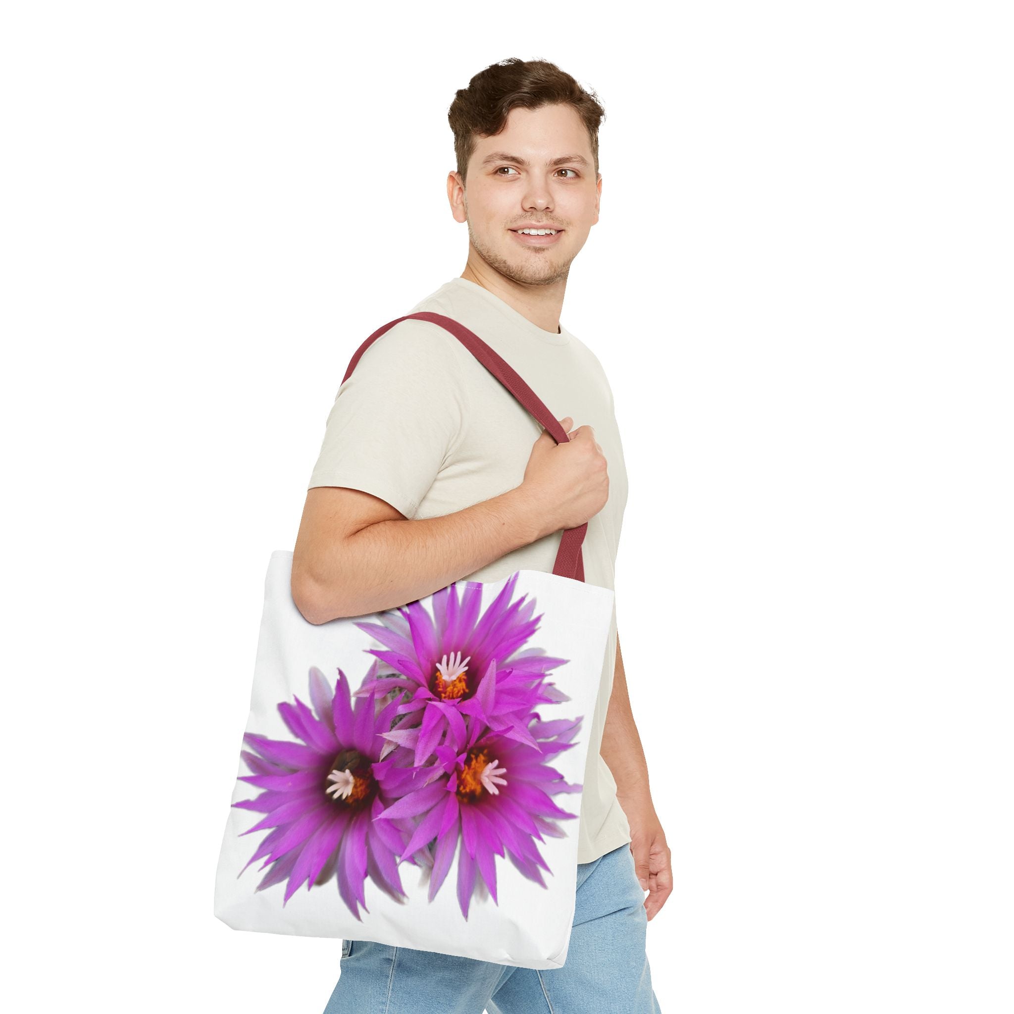 Pink Cactus Flower Tote Bag — Vibrant Desert Floral All-Over Print Tote