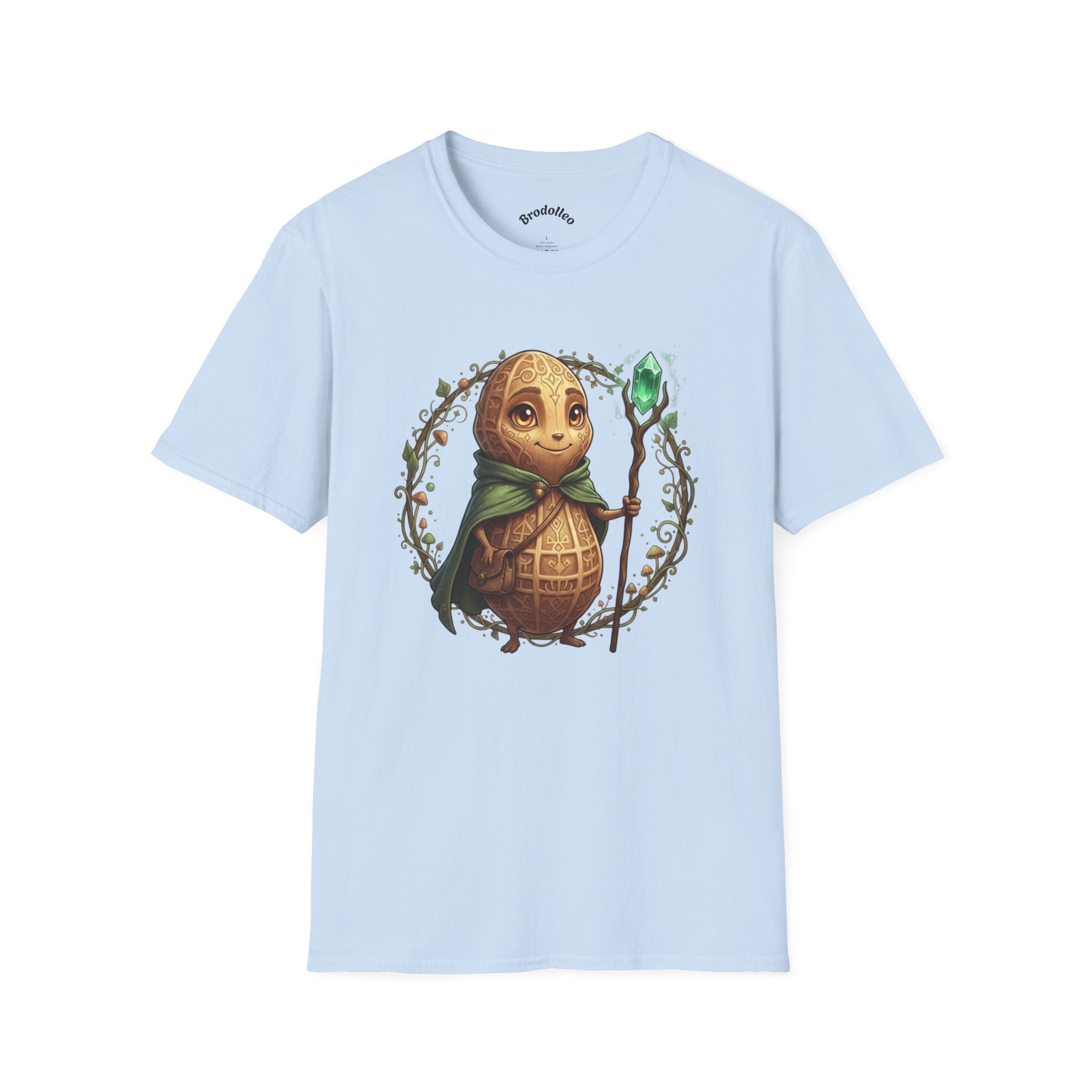 Fantasy Forest Wizard T-Shirt — Cute Turtle Mage with Emerald Staff