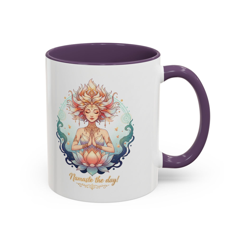 Namaste the Day Yoga Coffee Mug — Lotus Meditation Accent Mug (11/15oz)