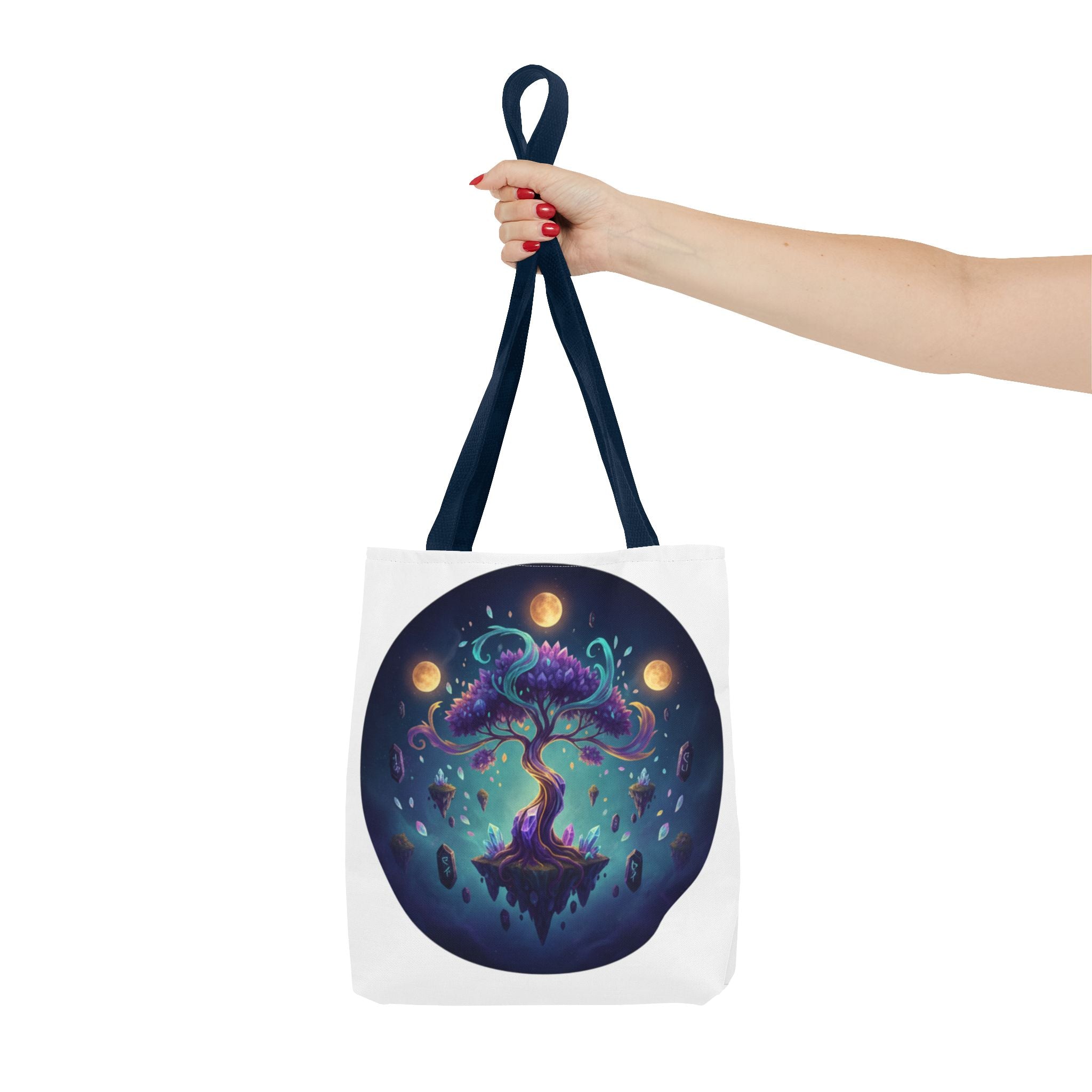 Mystic Floating Tree Tote Bag — Cosmic Moonlight Illustration All-Over Print