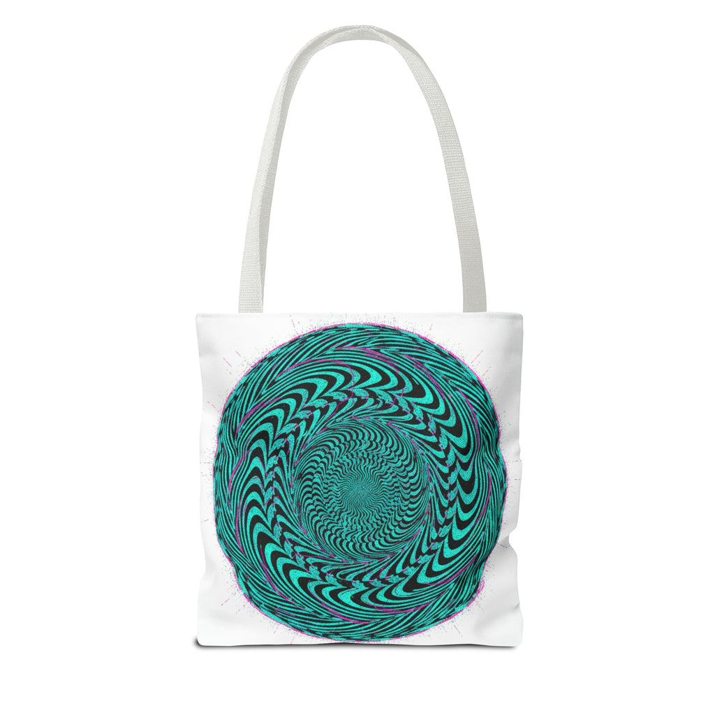 Psychedelic Spiral Tote Bag — Teal Optical Illusion All-Over Print