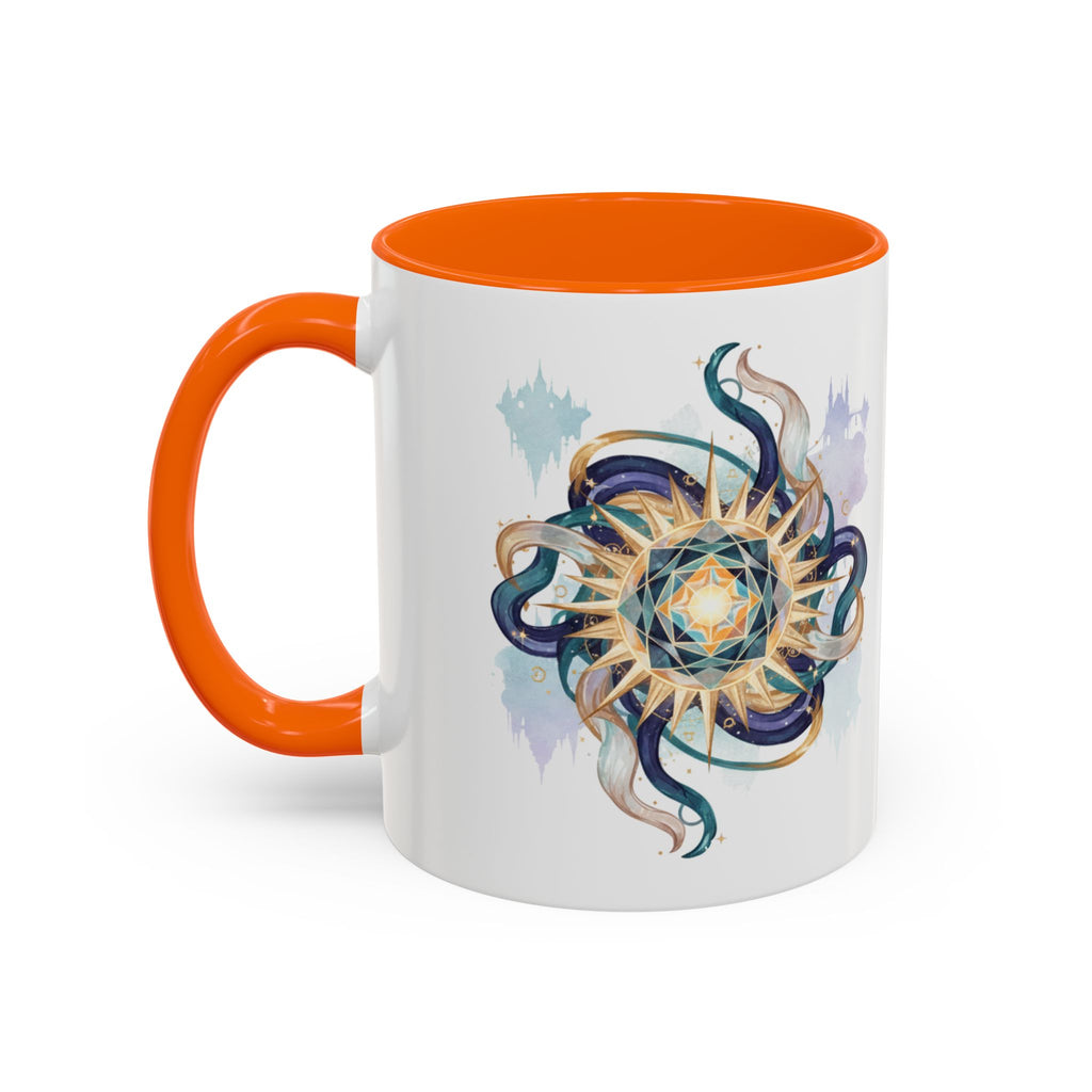 Celestial Nautilus Accent Coffee Mug — Ocean Sun Compass Art (11/15oz)