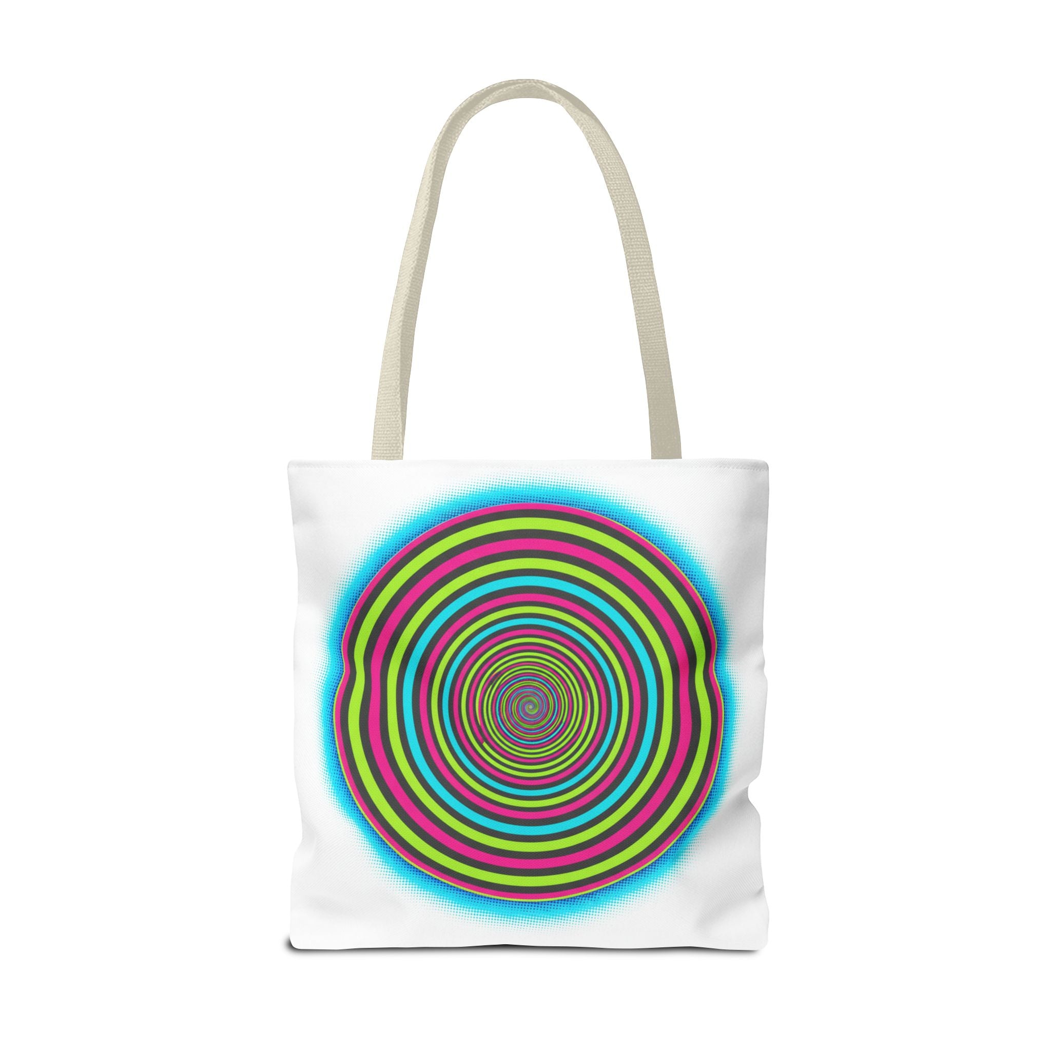 Psychedelic Spiral Tote Bag — Colorful Vortex All-Over Print Tote