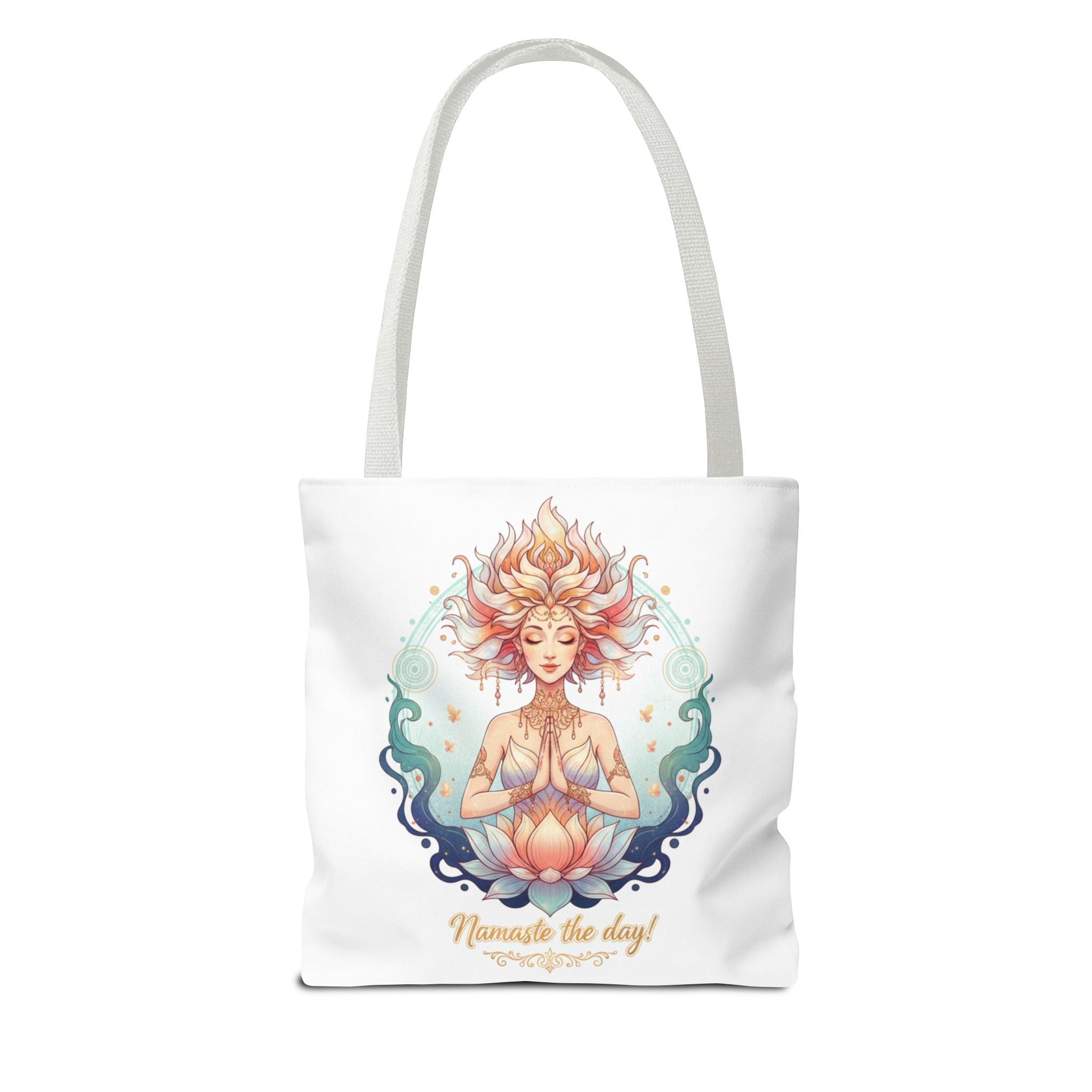 Yoga Lotus Tote Bag — "Namaste the day!" Meditation Canvas Tote
