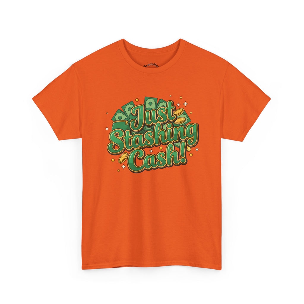 T‑Shirt — “Just Stashing Cash!” Retro Script Money Graphic Tee