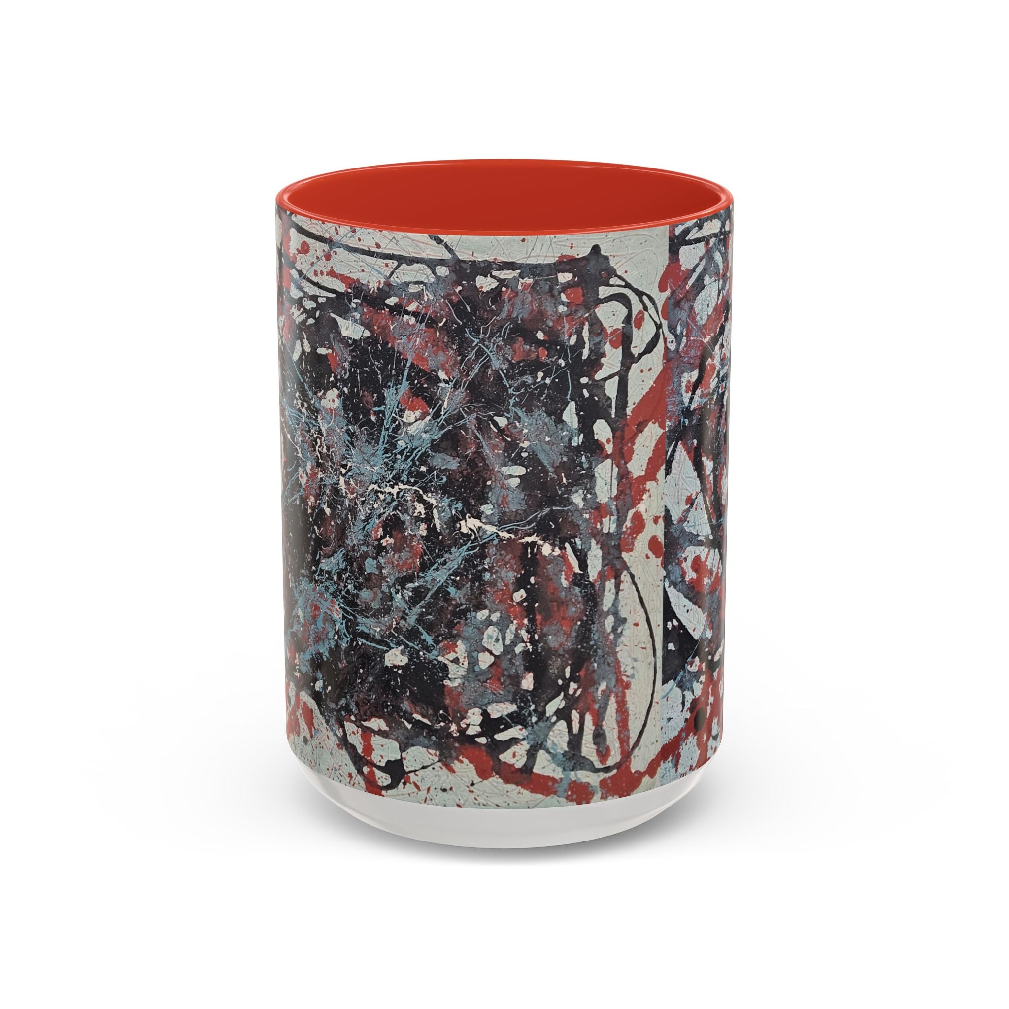 Abstract Splatter Accent Coffee Mug — Red, Black & White Artistic Design (11/15oz)