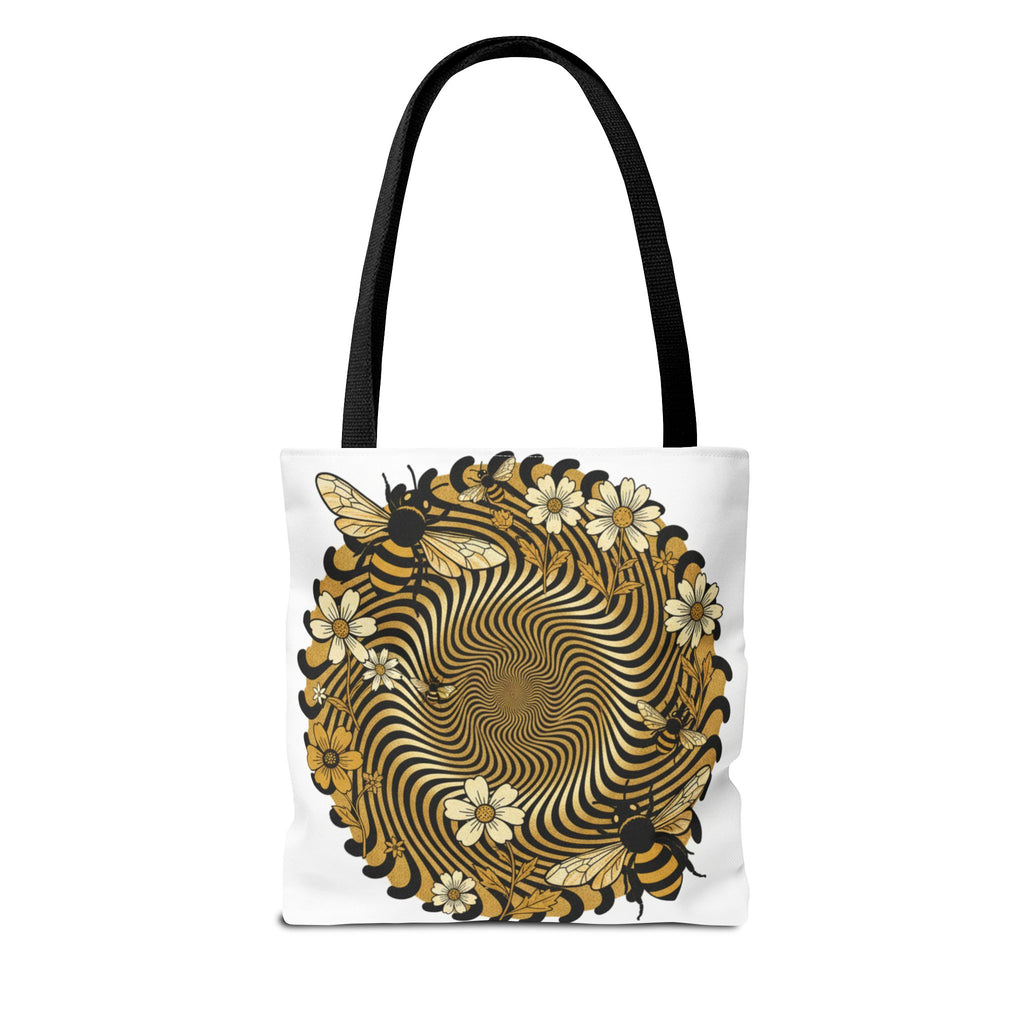Bee Floral Spiral Tote Bag — Vintage Honeybee Floral Swirl Design