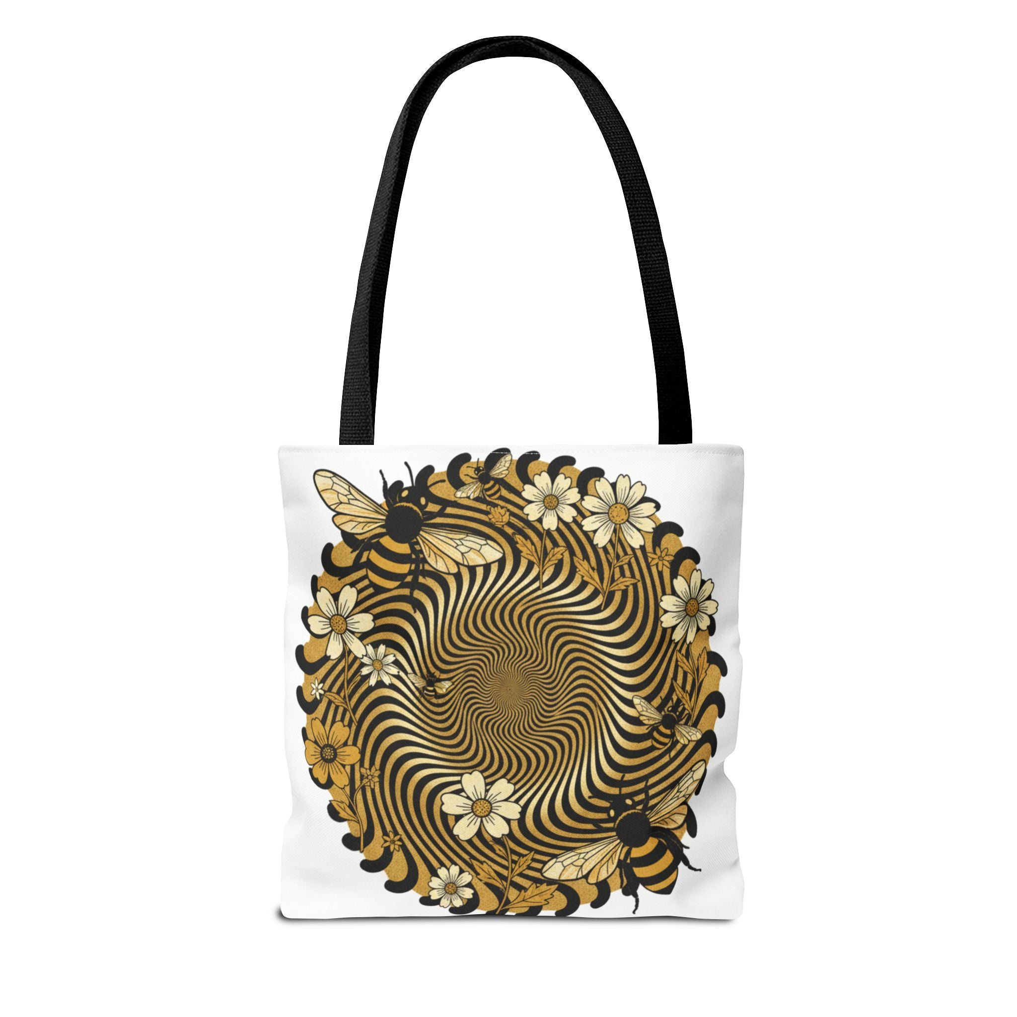 Bee Floral Spiral Tote Bag — Vintage Honeybee Floral Swirl Design