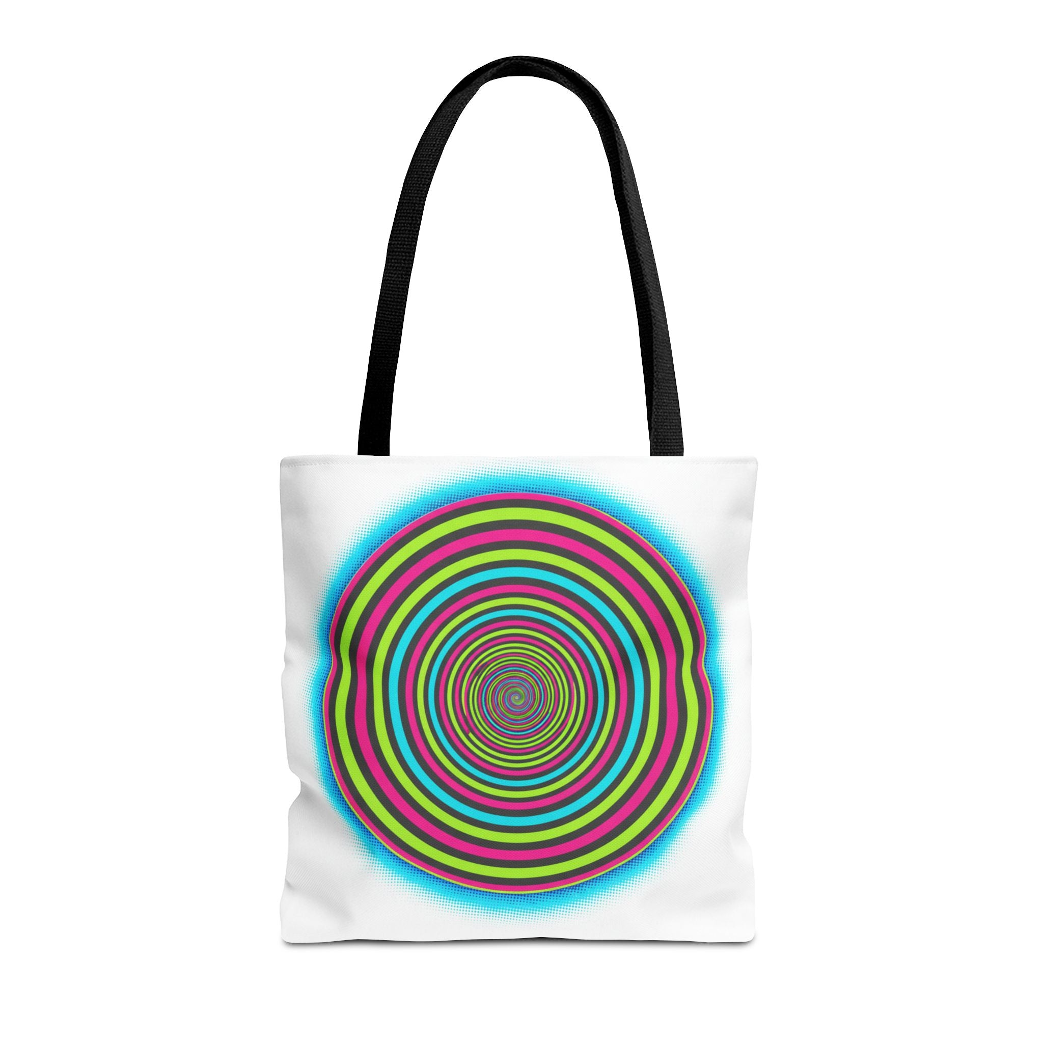 Psychedelic Spiral Tote Bag — Colorful Vortex All-Over Print Tote