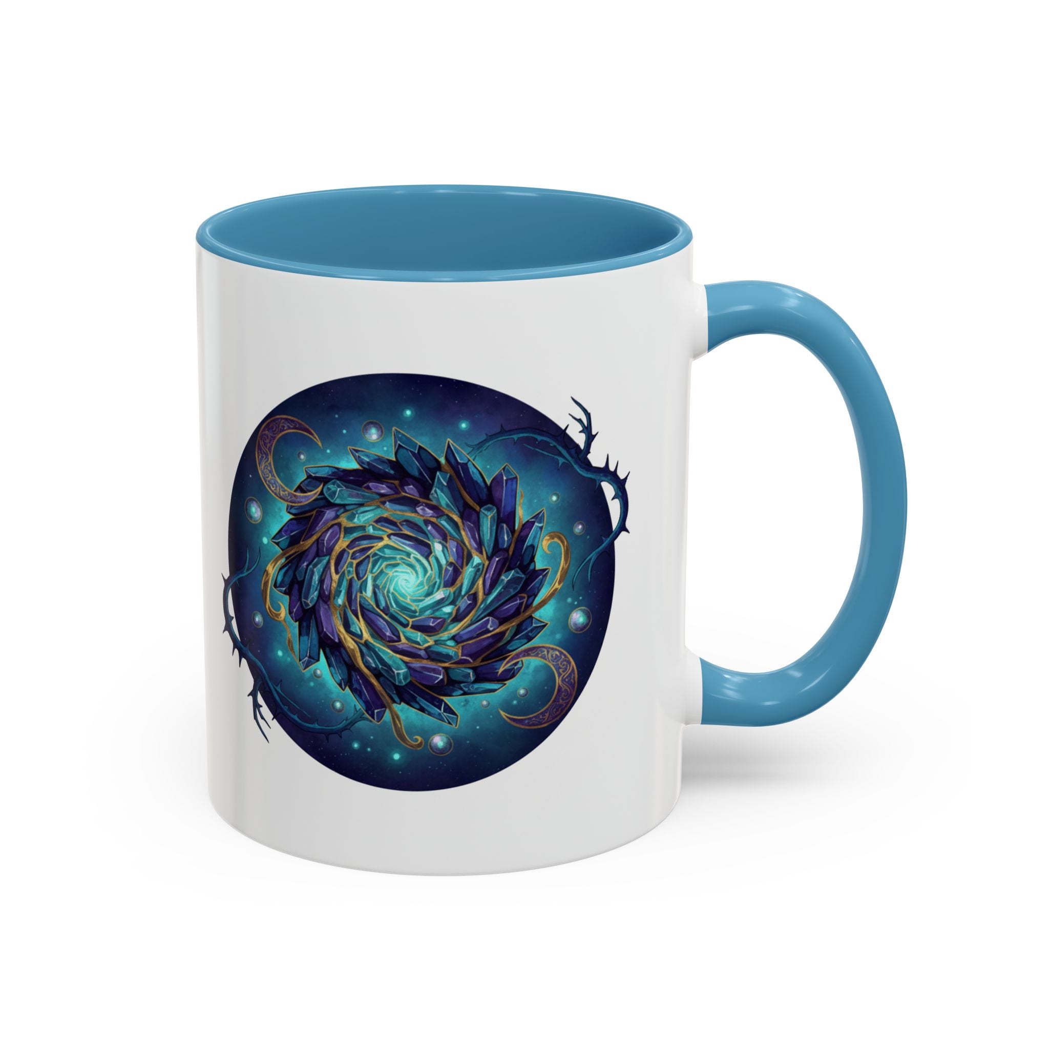 Galaxy Feather Spiral Accent Mug — Cosmic Boho Coffee Cup (11/15oz)