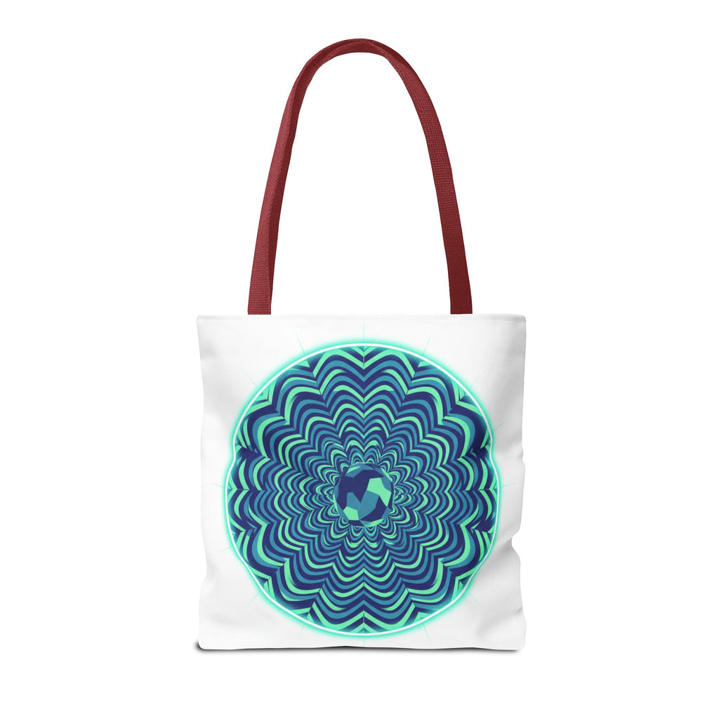 Psychedelic Mandala Tote Bag — Blue Green Optical Art All-Over Print