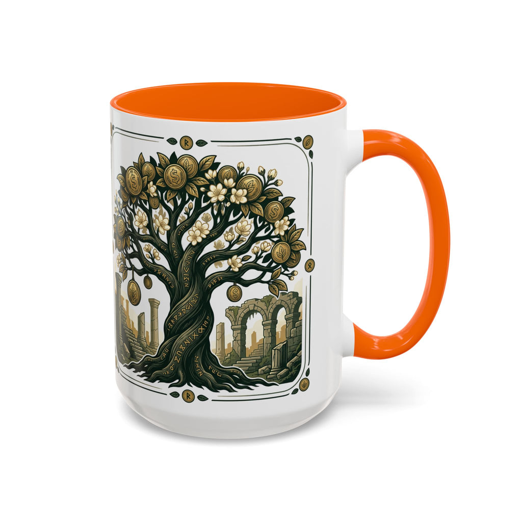Ornate Tree of Coins Coffee Mug — Gold Ruins Accent Ceramic Mug (11/15oz)