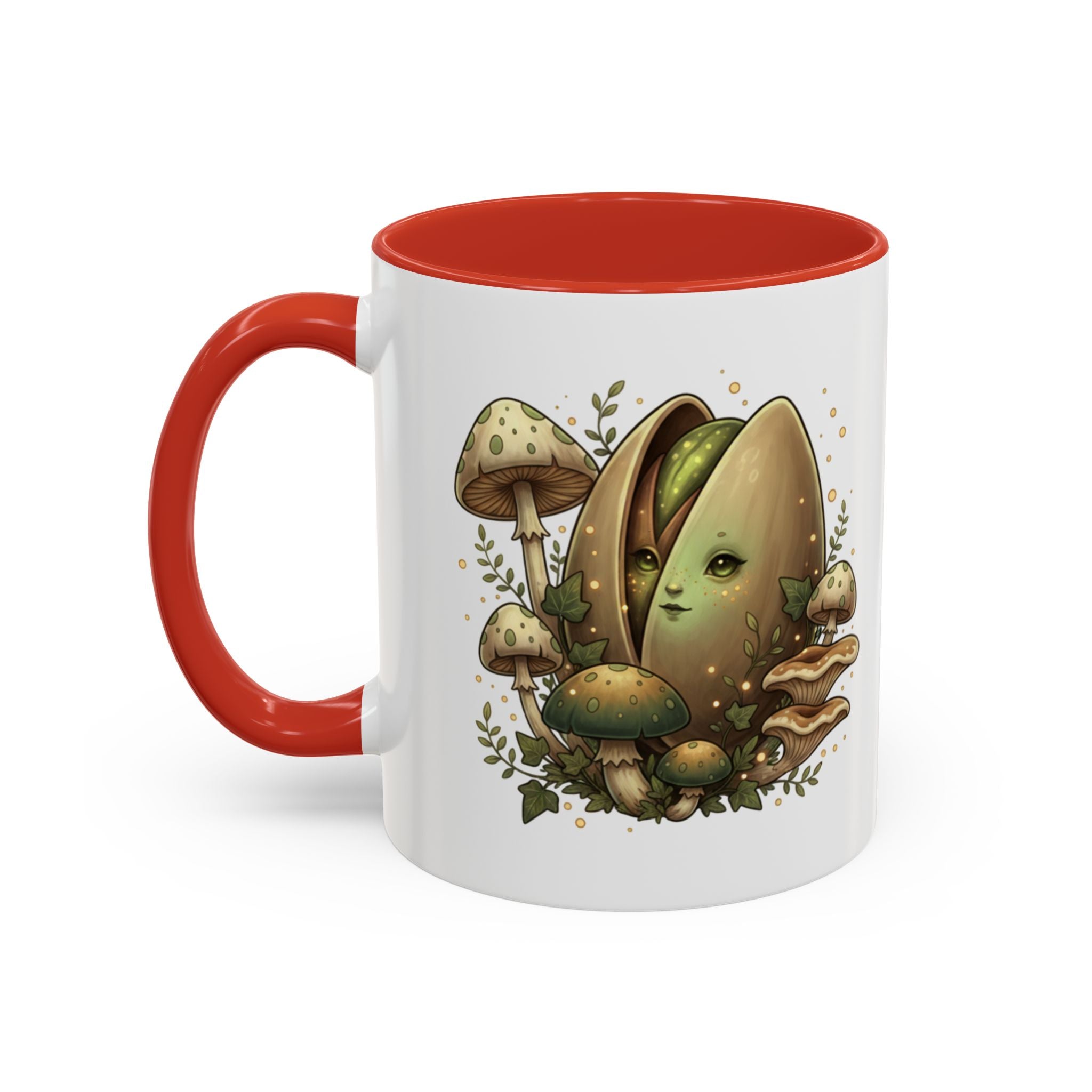 Mushroom Forest Accent Coffee Mug — Cute Woodland Fungi Design (11/15oz)