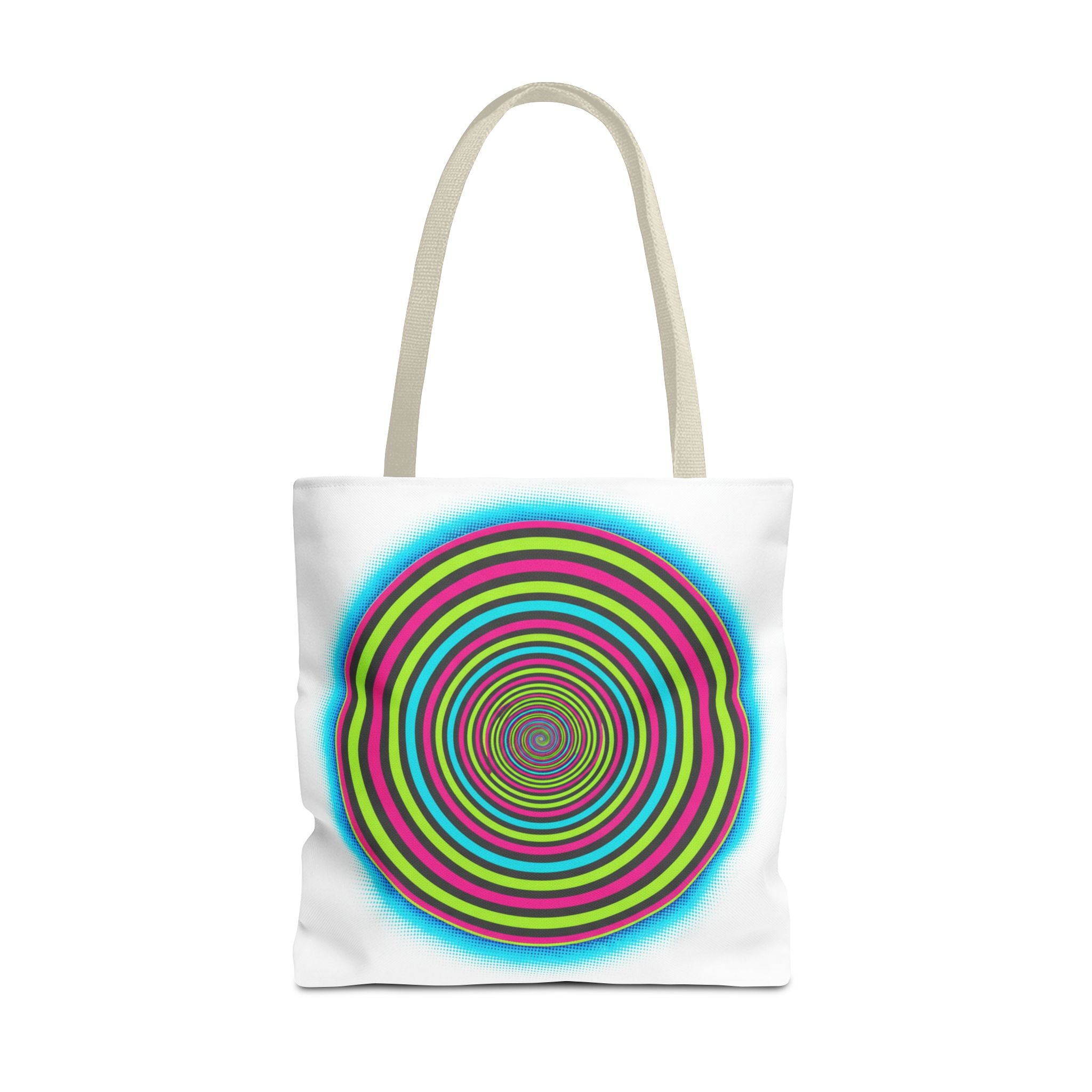 Psychedelic Spiral Tote Bag — Colorful Vortex All-Over Print Tote