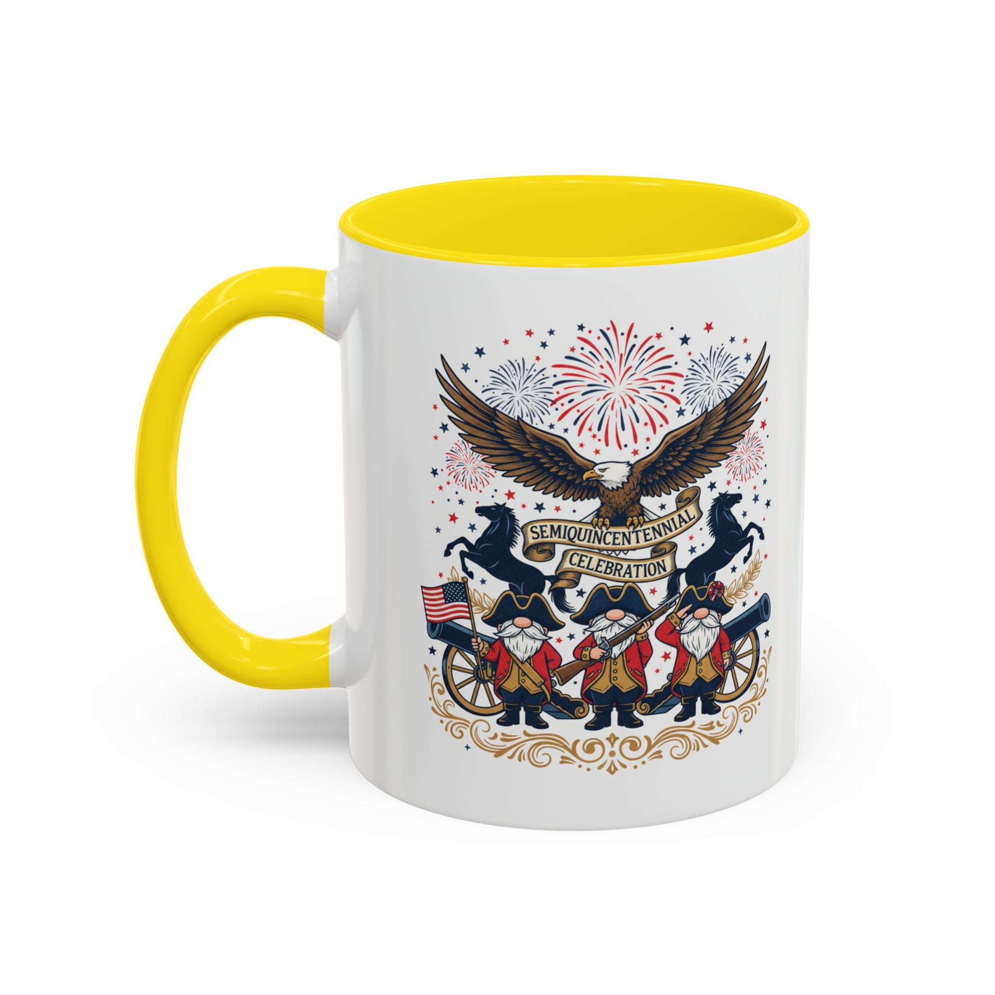Patriotic Eagle & Revolutionary Soldiers Coffee Mug — Bicentennial Celebration Accent Mug