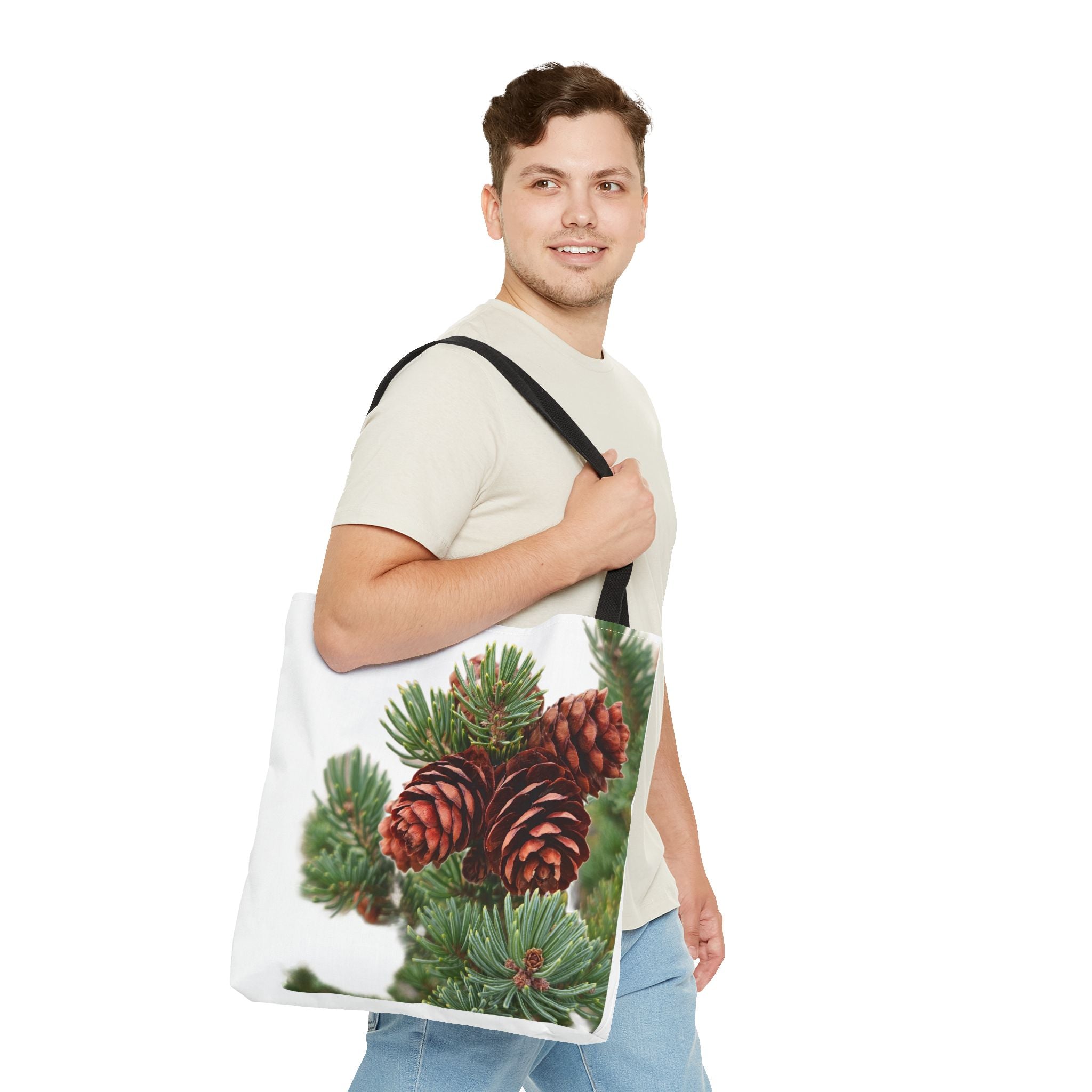 Pinecone Winter Tote Bag — Botanical Evergreen Holiday Market Bag