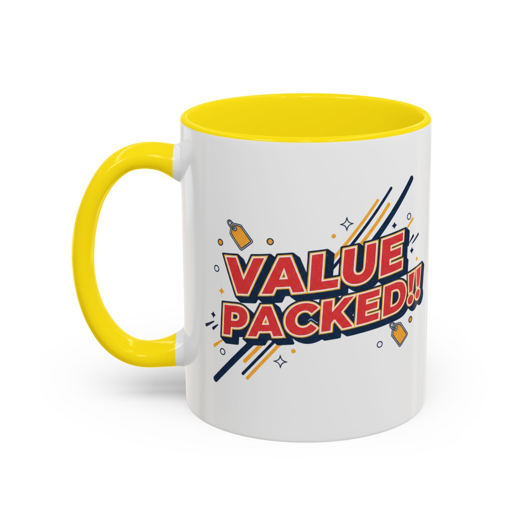 Value Packed!! Accent Coffee Mug — Bold Retro Comic Graphic (11/15 oz)