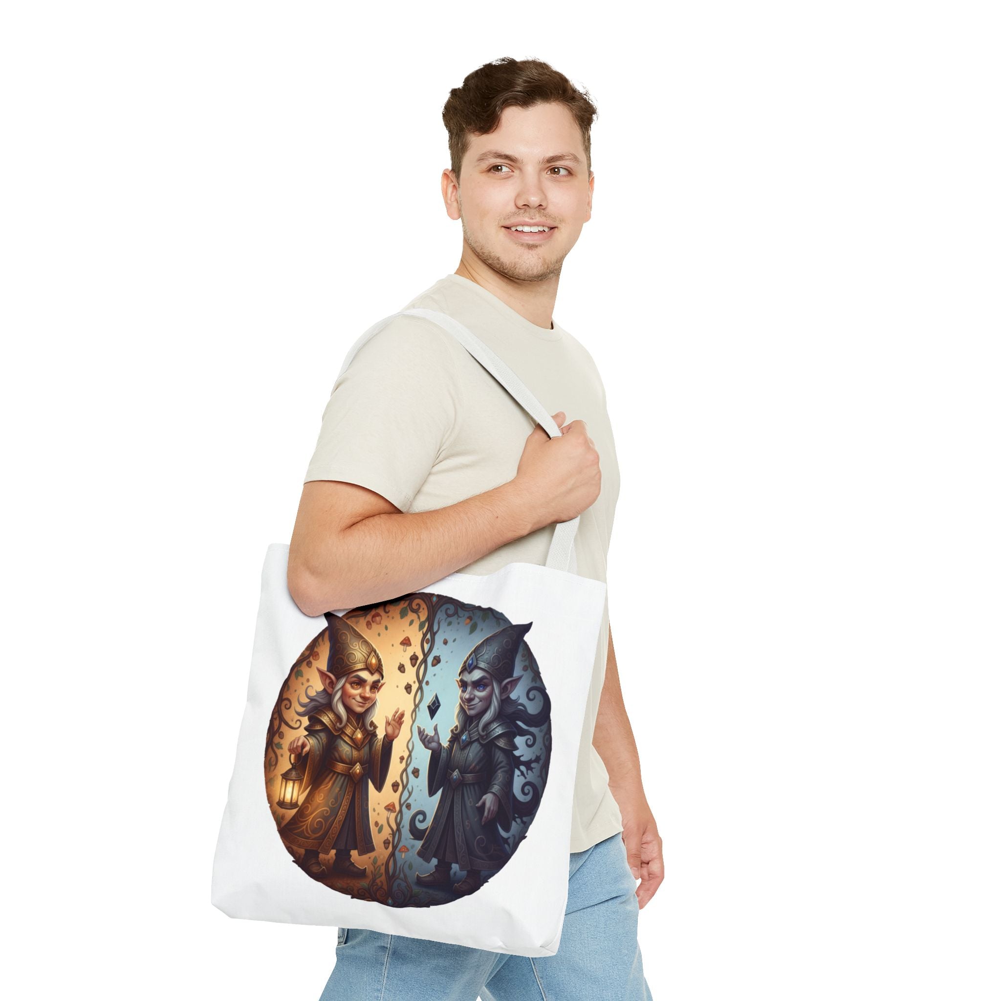 Gnome Duality Tote Bag — Day & Night Fantasy Illustration