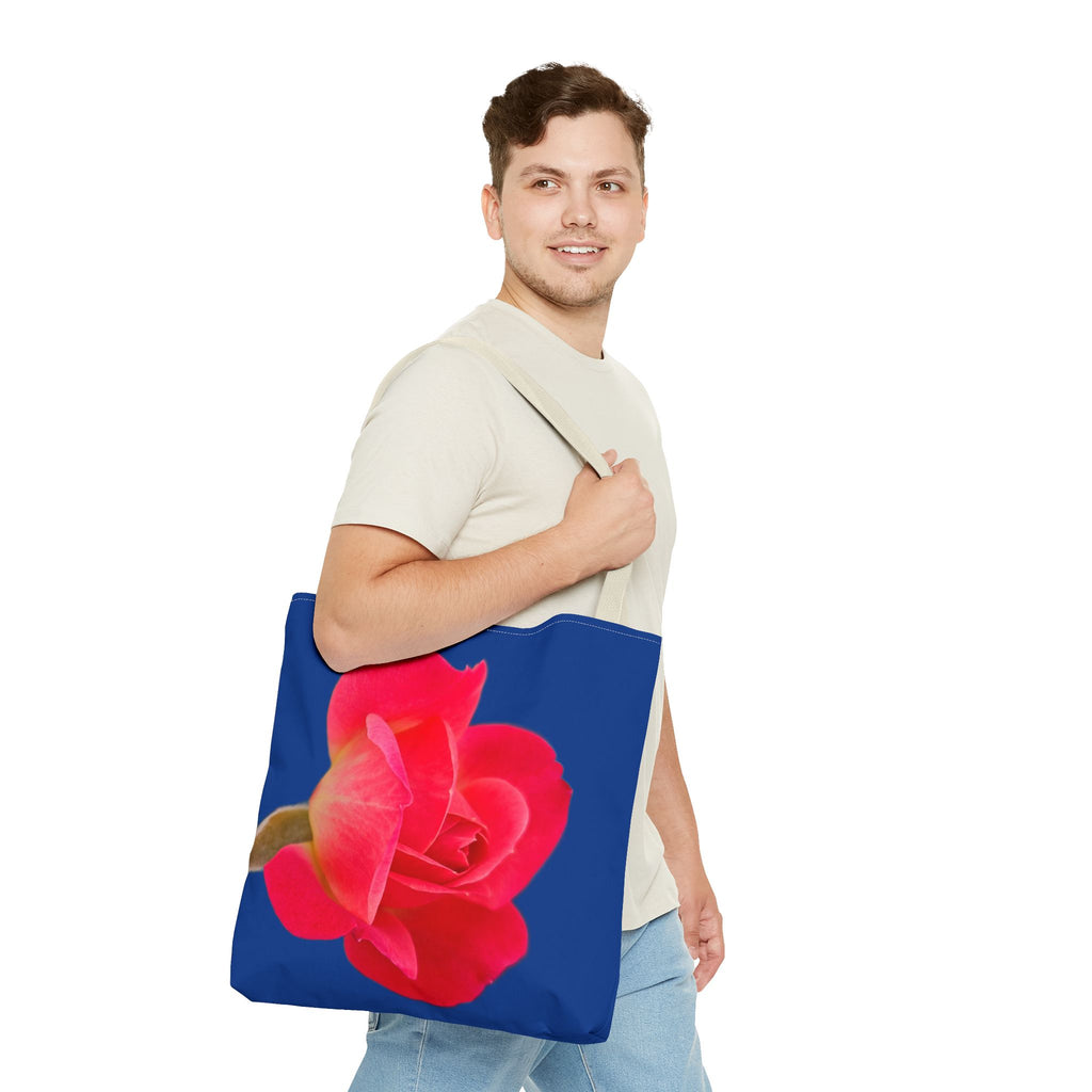 Pink Rose Floral Tote Bag – Vibrant Blue Background AOP