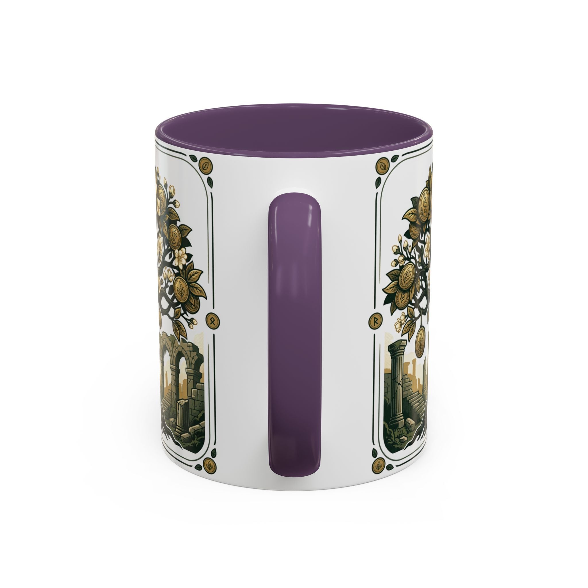 Ornate Tree of Coins Coffee Mug — Gold Ruins Accent Ceramic Mug (11/15oz)