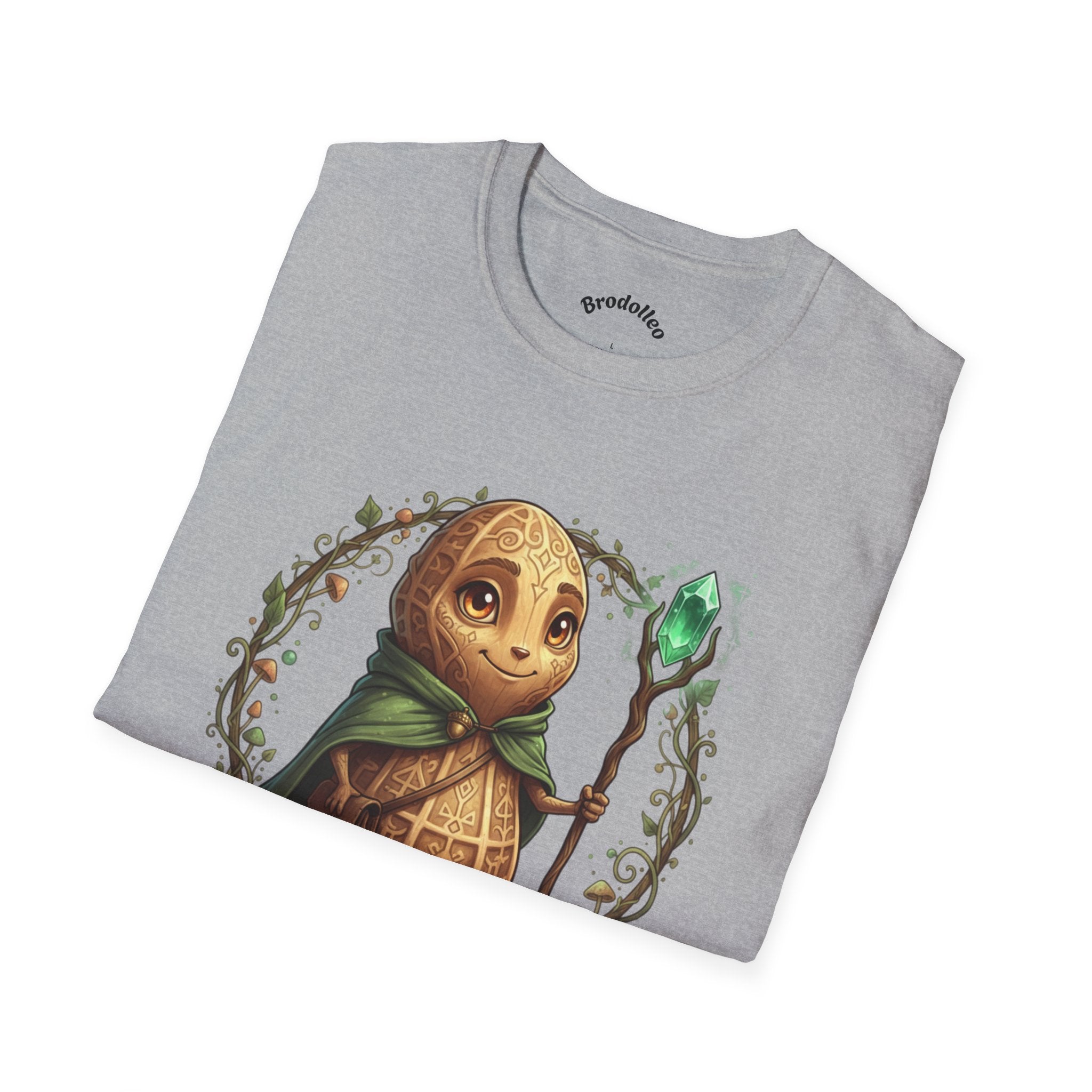 Fantasy Forest Wizard T-Shirt — Cute Turtle Mage with Emerald Staff