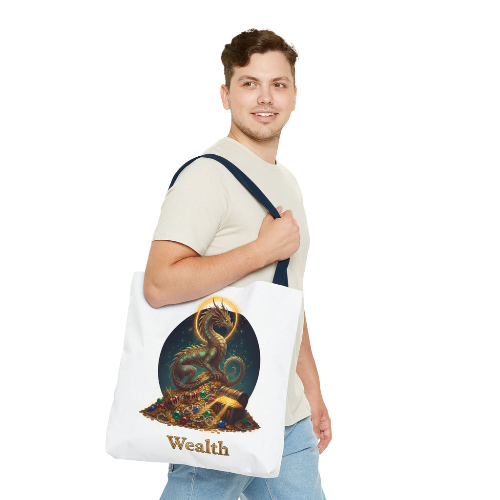 Wealth Dragon Tote Bag — Fantasy Dragon Treasure Illustration Tote