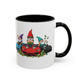 Gnome Car Crew Accent Coffee Mug — Racing Gnomes with Sports Cars (11/15oz)