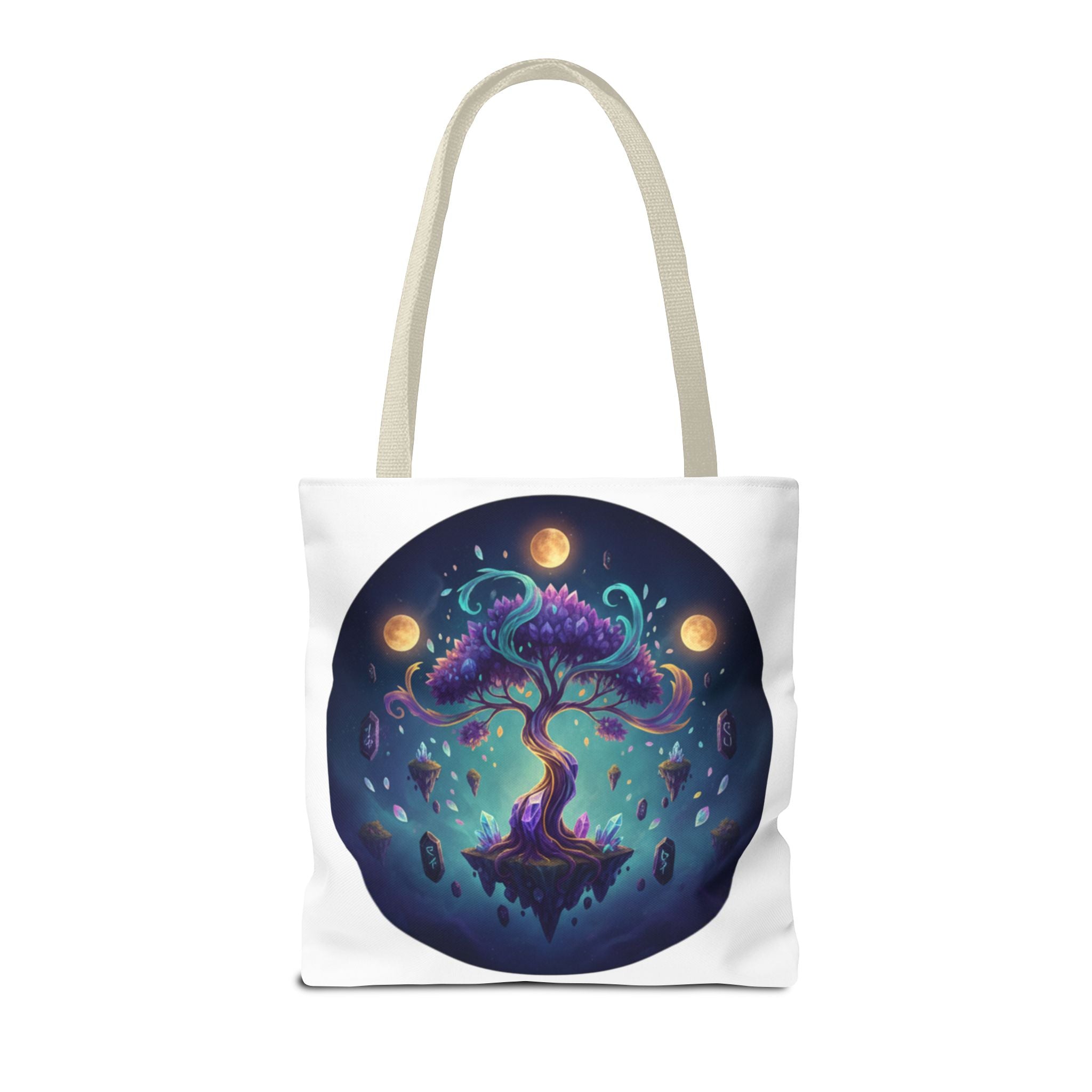 Mystic Floating Tree Tote Bag — Cosmic Moonlight Illustration All-Over Print