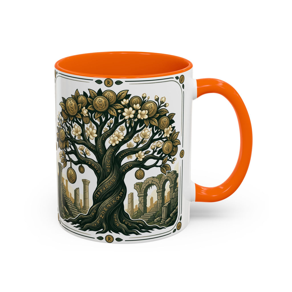 Ornate Tree of Coins Coffee Mug — Gold Ruins Accent Ceramic Mug (11/15oz)