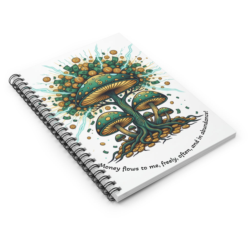 Money Mushroom Spiral Notebook – Psychedelic Wealth Illustration, Ruled Journal