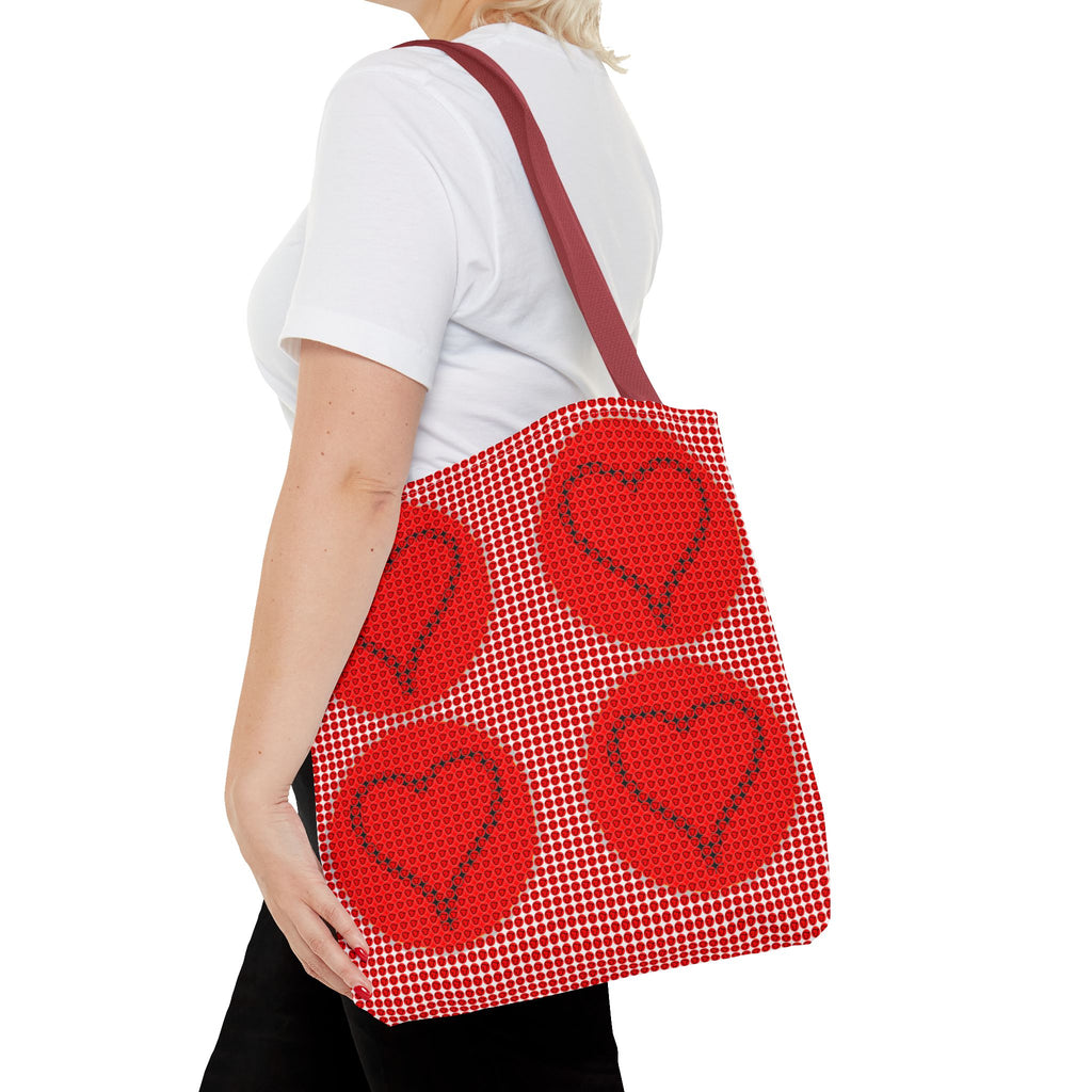 Heart Pattern Tote Bag — Red Valentine All-Over Print Canvas Tote