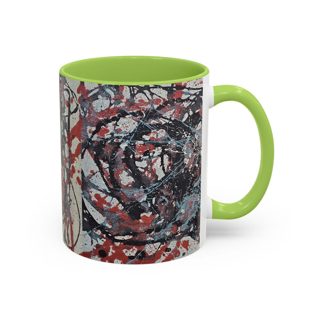 Abstract Splatter Accent Coffee Mug — Red, Black & White Artistic Design (11/15oz)